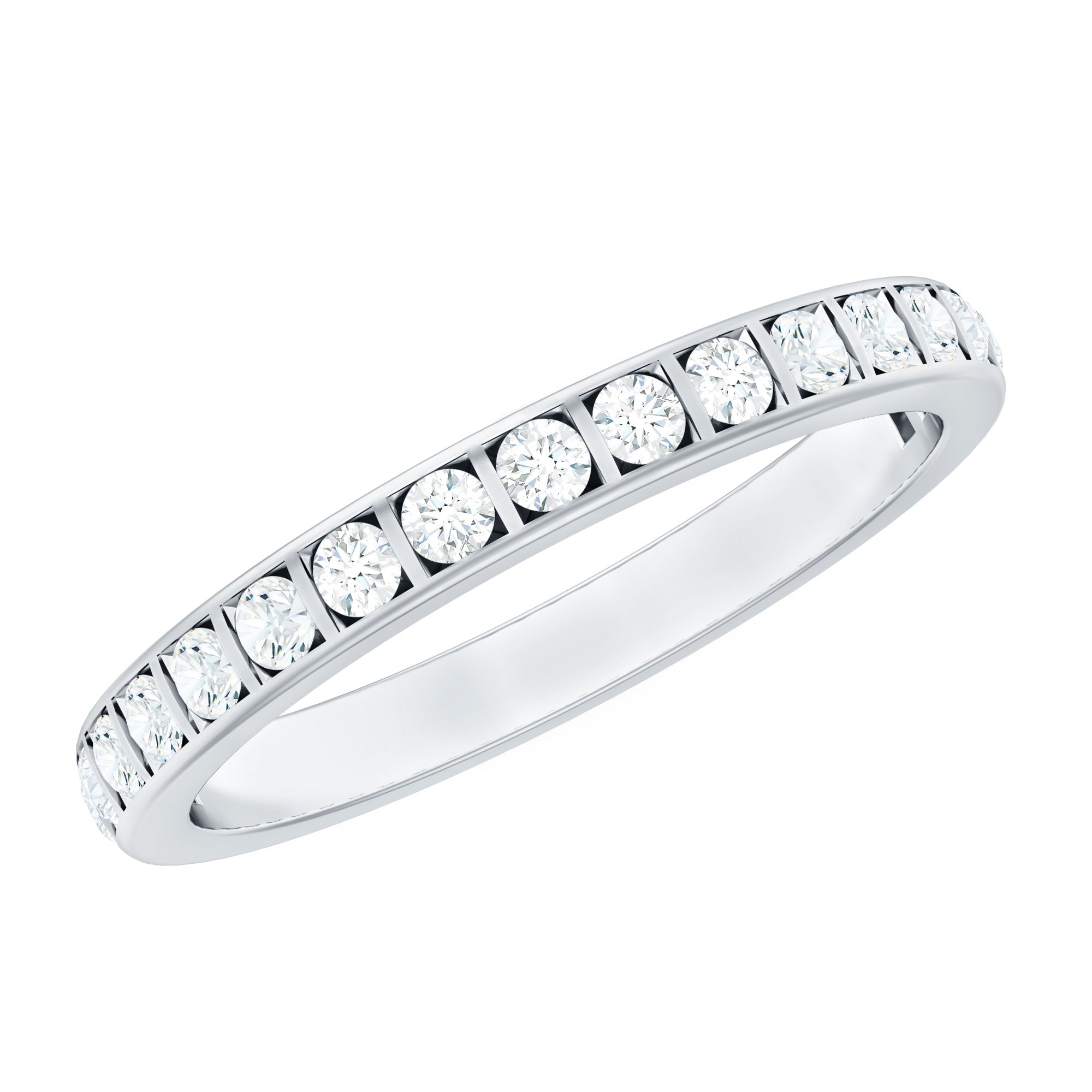 Moissanite Eternity Ring – Half Eternity Band With Round Cut Bar Set Stones