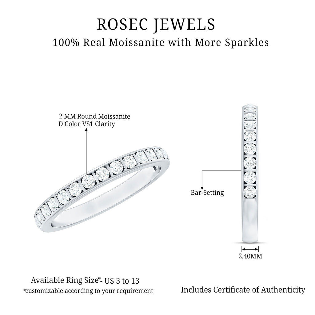Moissanite Eternity Ring – Half Eternity Band With Round Cut Bar Set Stones