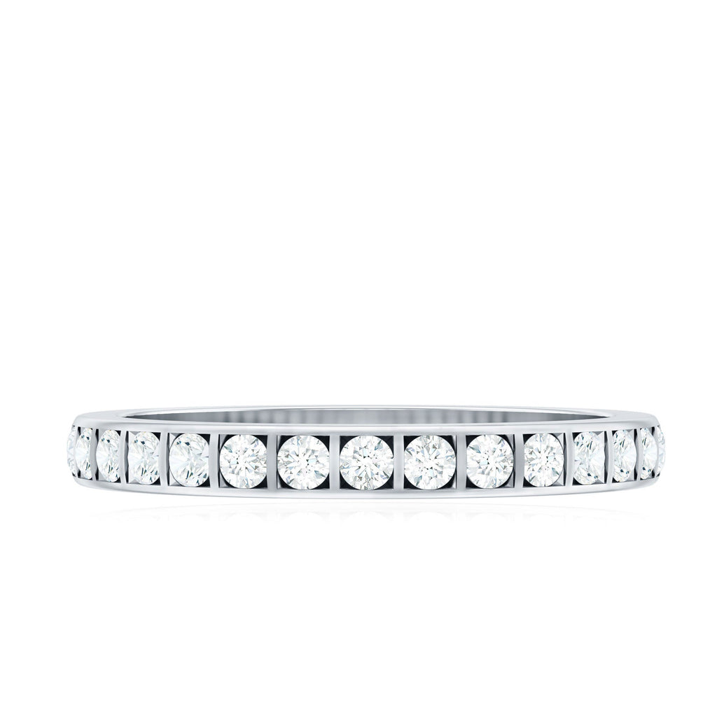 Moissanite Eternity Ring – Half Eternity Band With Round Cut Bar Set Stones