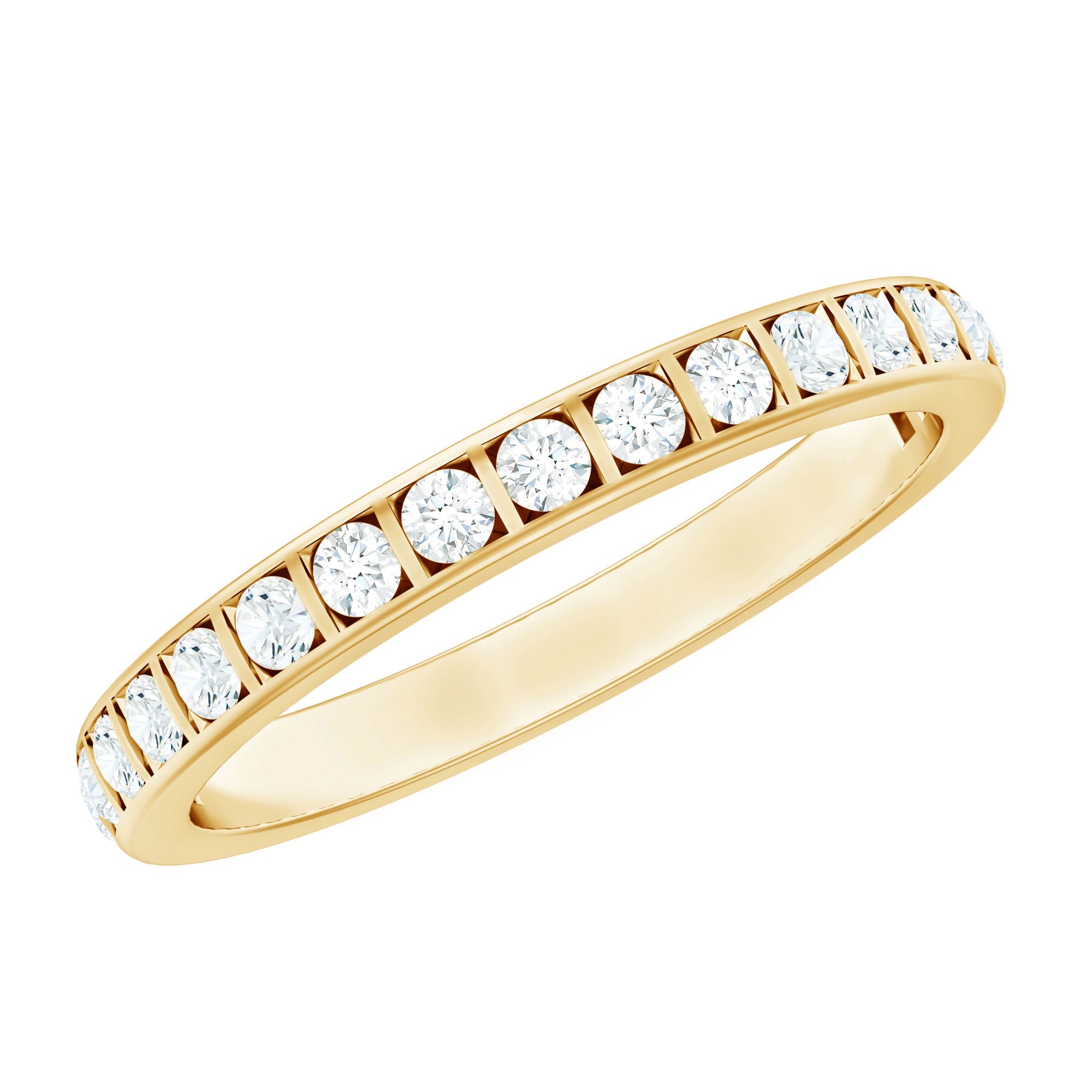 Moissanite Eternity Ring – Half Eternity Band With Round Cut Bar Set Stones