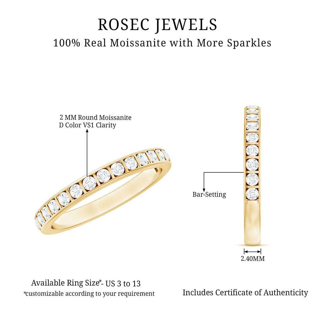 Moissanite Eternity Ring – Half Eternity Band With Round Cut Bar Set Stones
