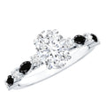 Certified Moissanite Oval Engagement Ring with Real Black Spinel