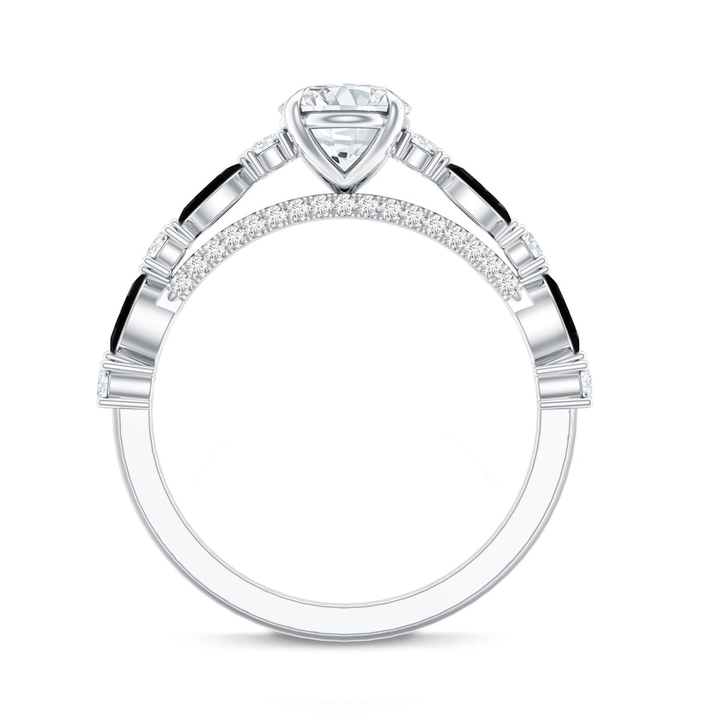 Certified Moissanite Oval Engagement Ring with Real Black Spinel