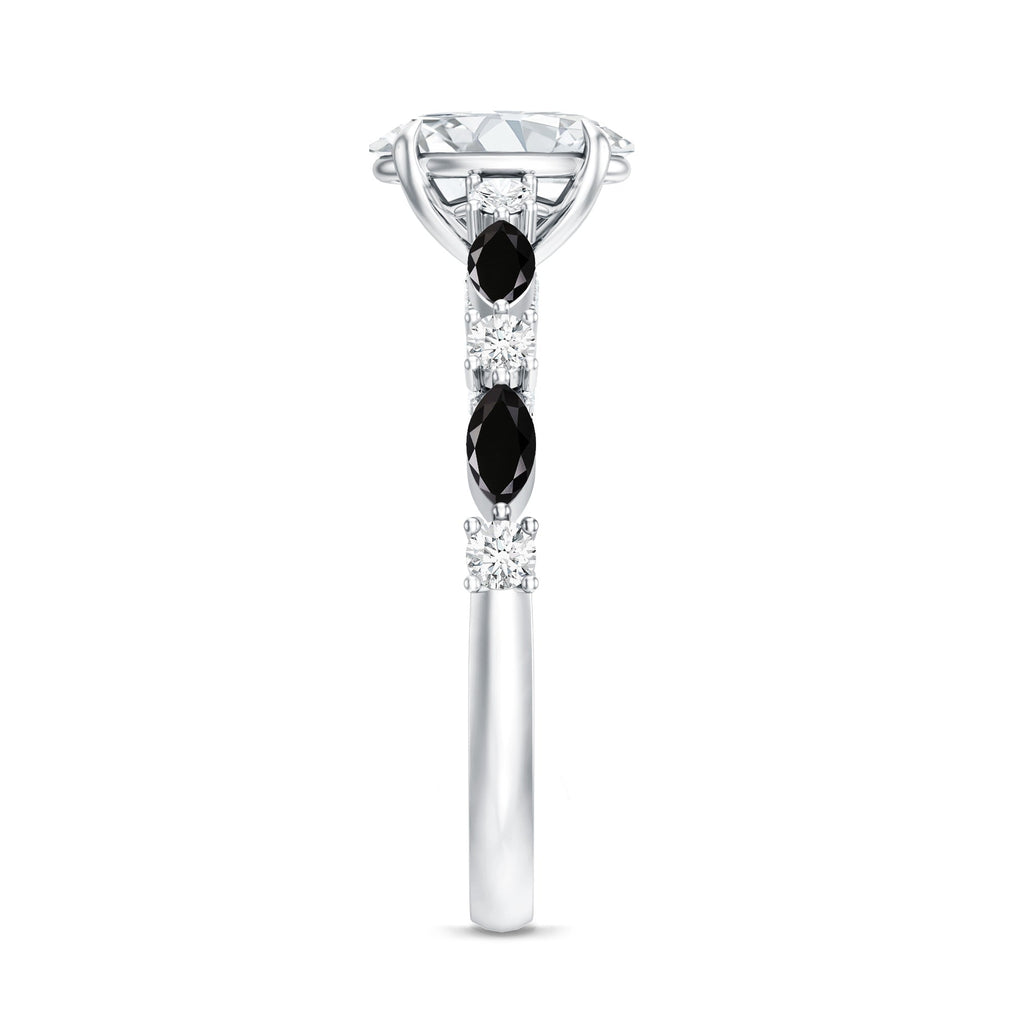 Certified Moissanite Oval Engagement Ring with Real Black Spinel