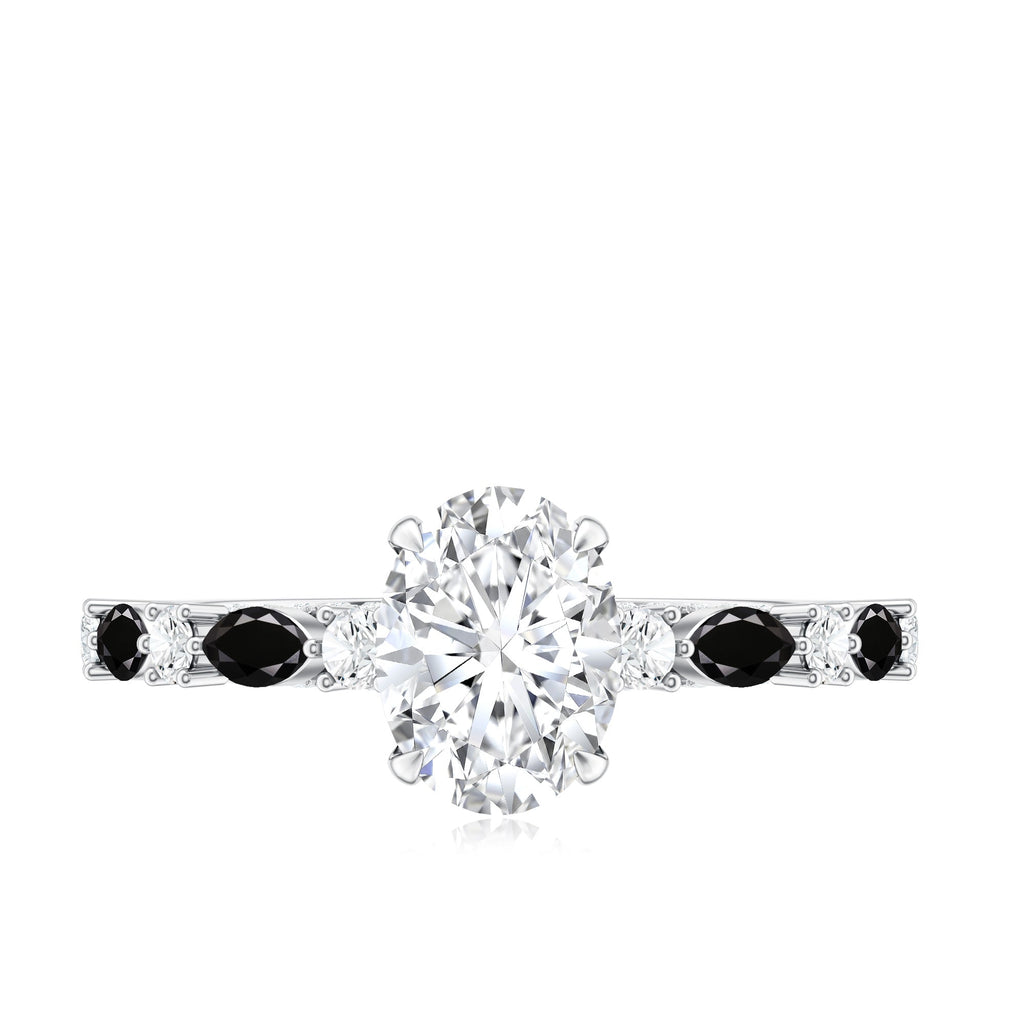 Certified Moissanite Oval Engagement Ring with Real Black Spinel