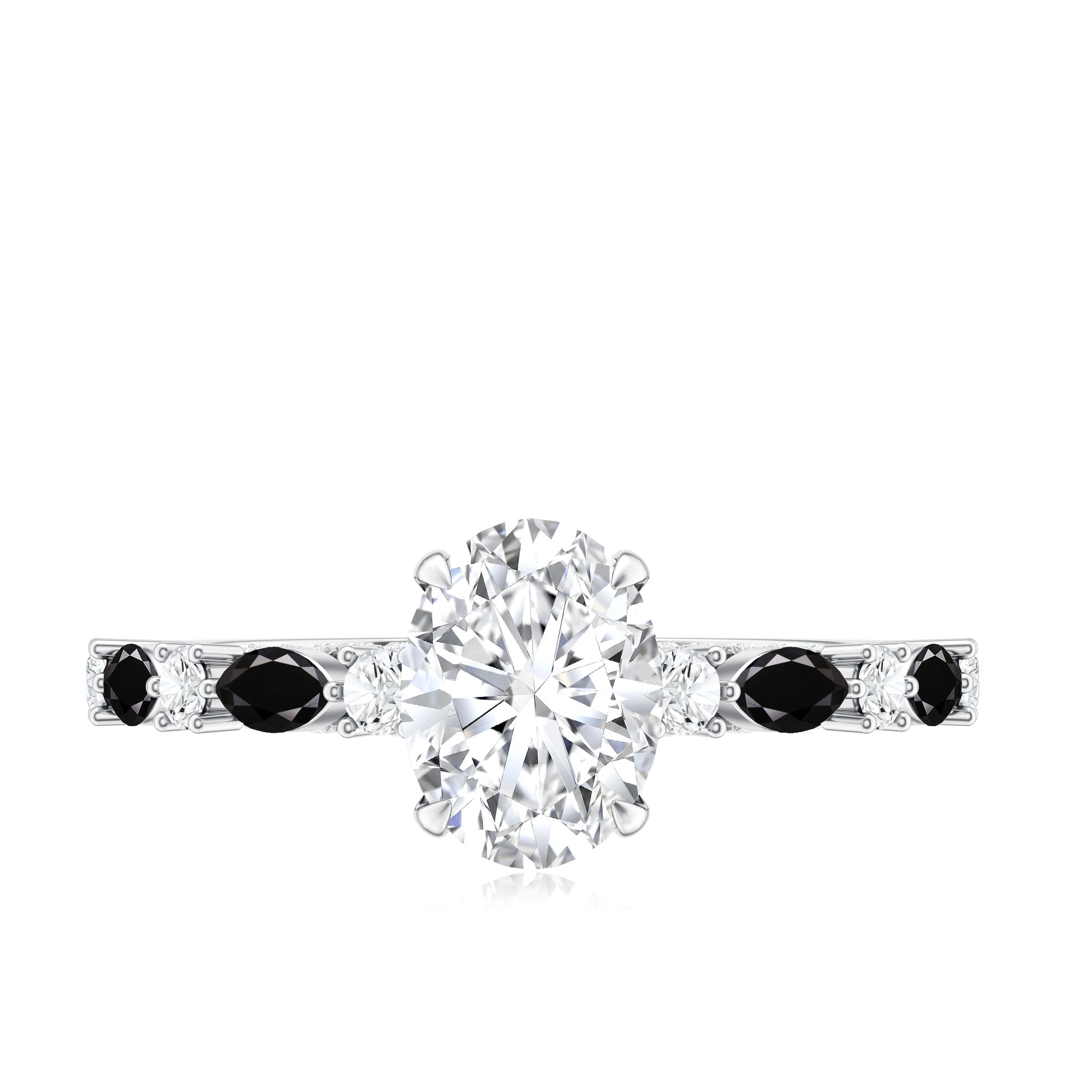 Certified Moissanite Oval Engagement Ring with Real Black Spinel