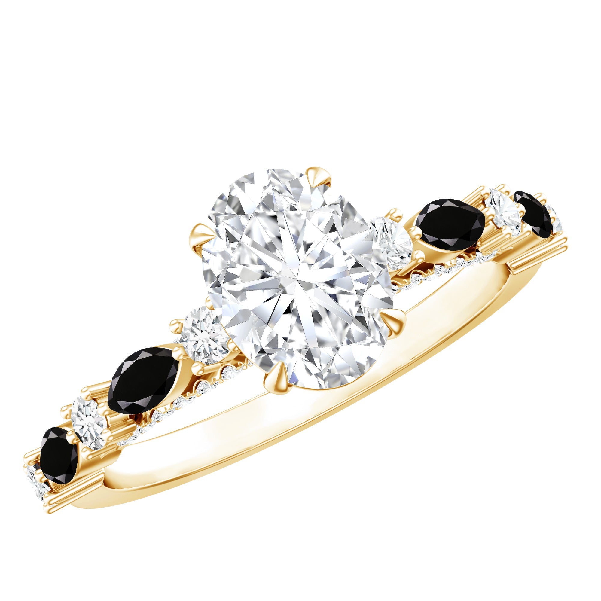 Certified Moissanite Oval Engagement Ring with Real Black Spinel