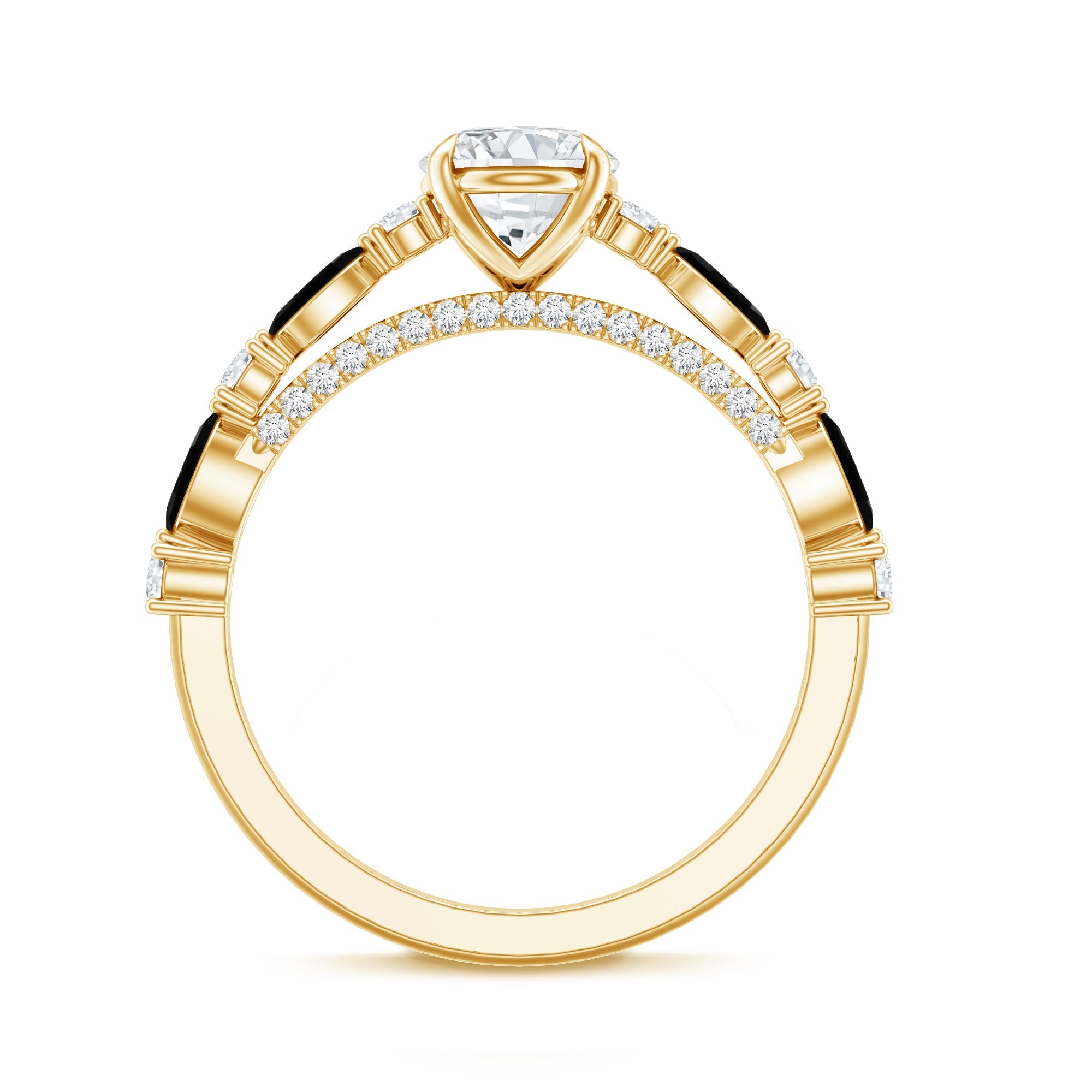 Certified Moissanite Oval Engagement Ring with Real Black Spinel