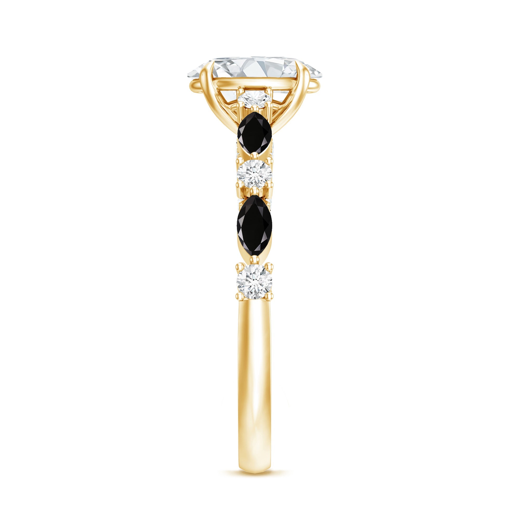 Certified Moissanite Oval Engagement Ring with Real Black Spinel