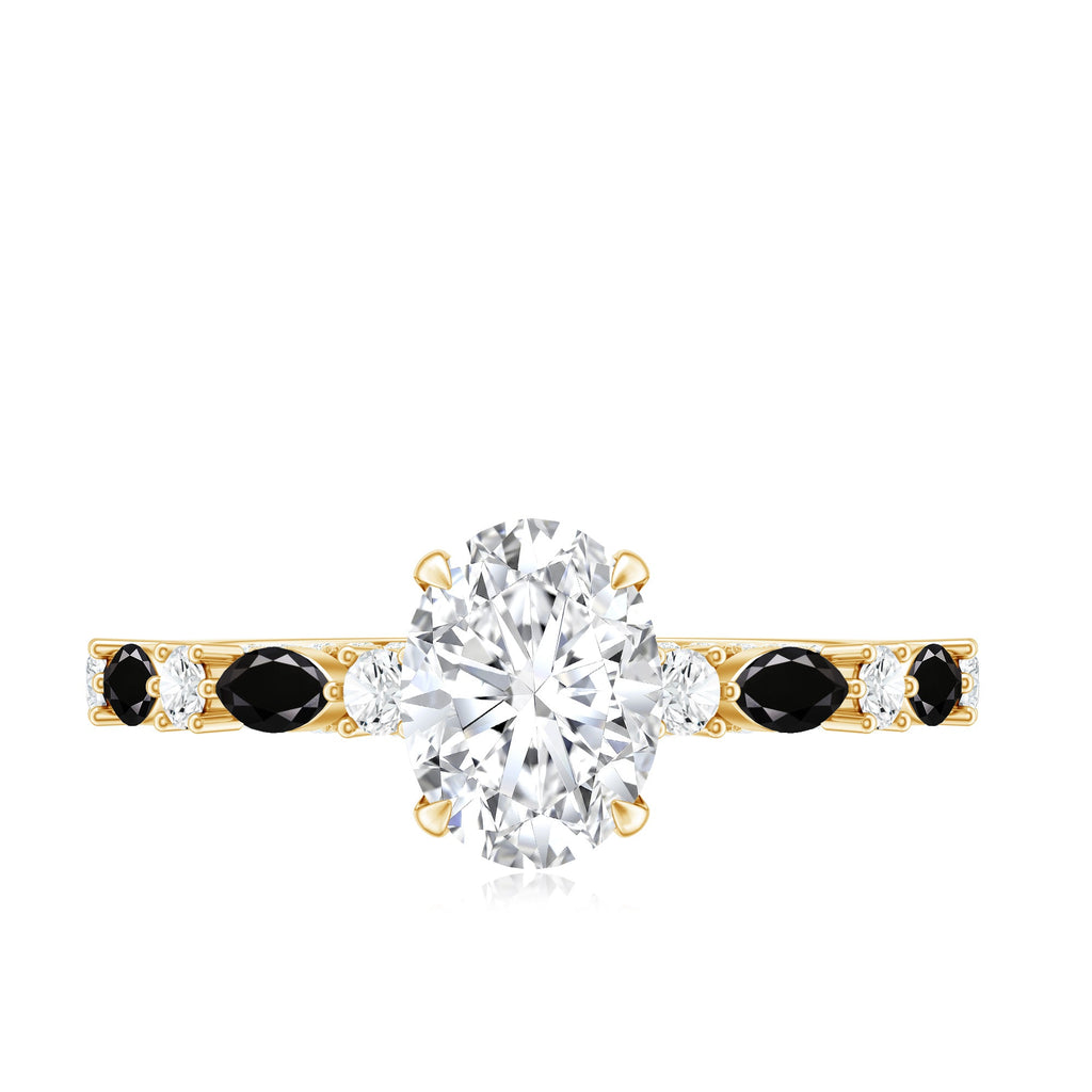 Certified Moissanite Oval Engagement Ring with Real Black Spinel