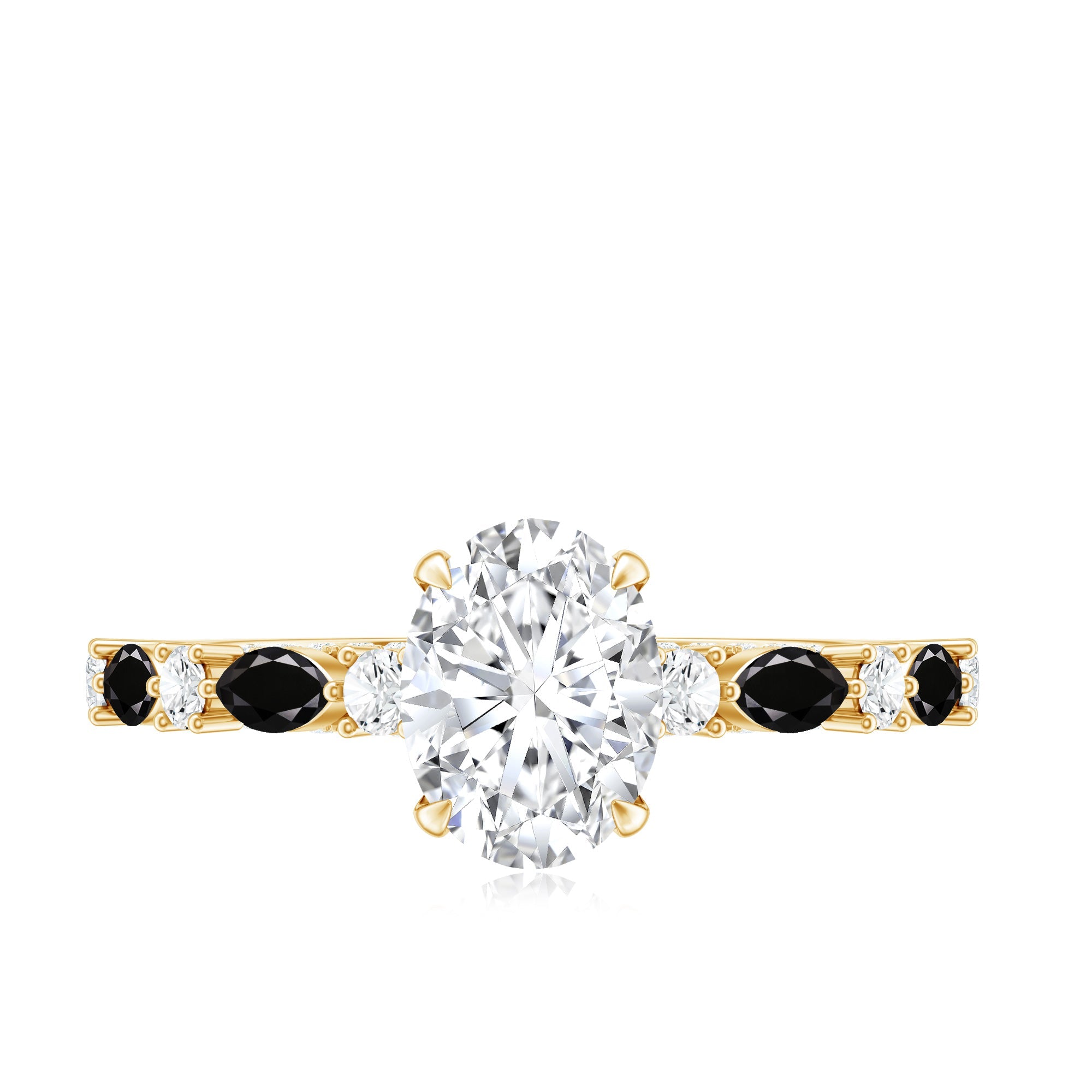 Certified Moissanite Oval Engagement Ring with Real Black Spinel
