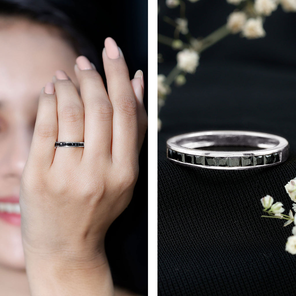 Princess Cut Black Onyx Half Eternity Band in Channel Setting