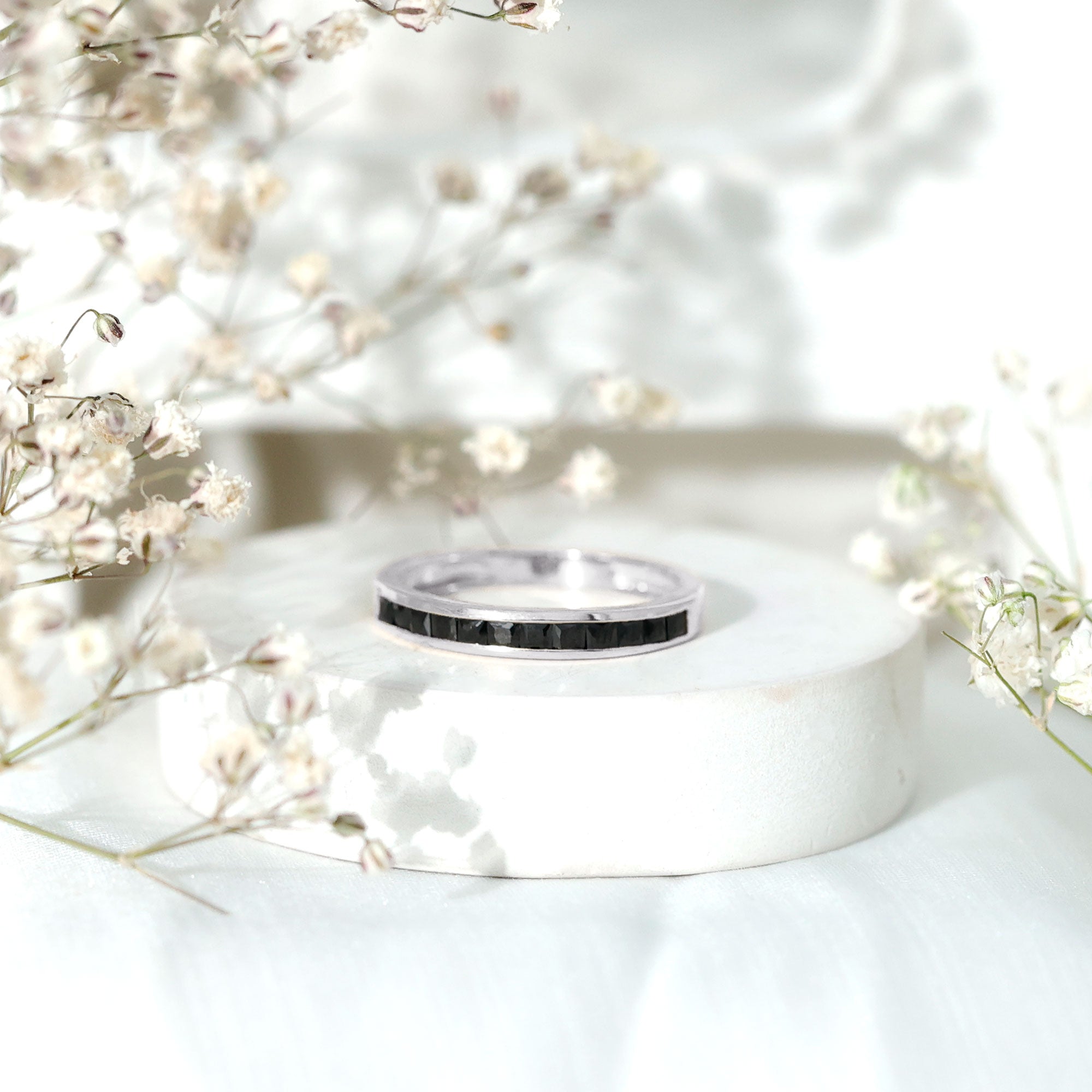 Princess Cut Black Onyx Half Eternity Band in Channel Setting