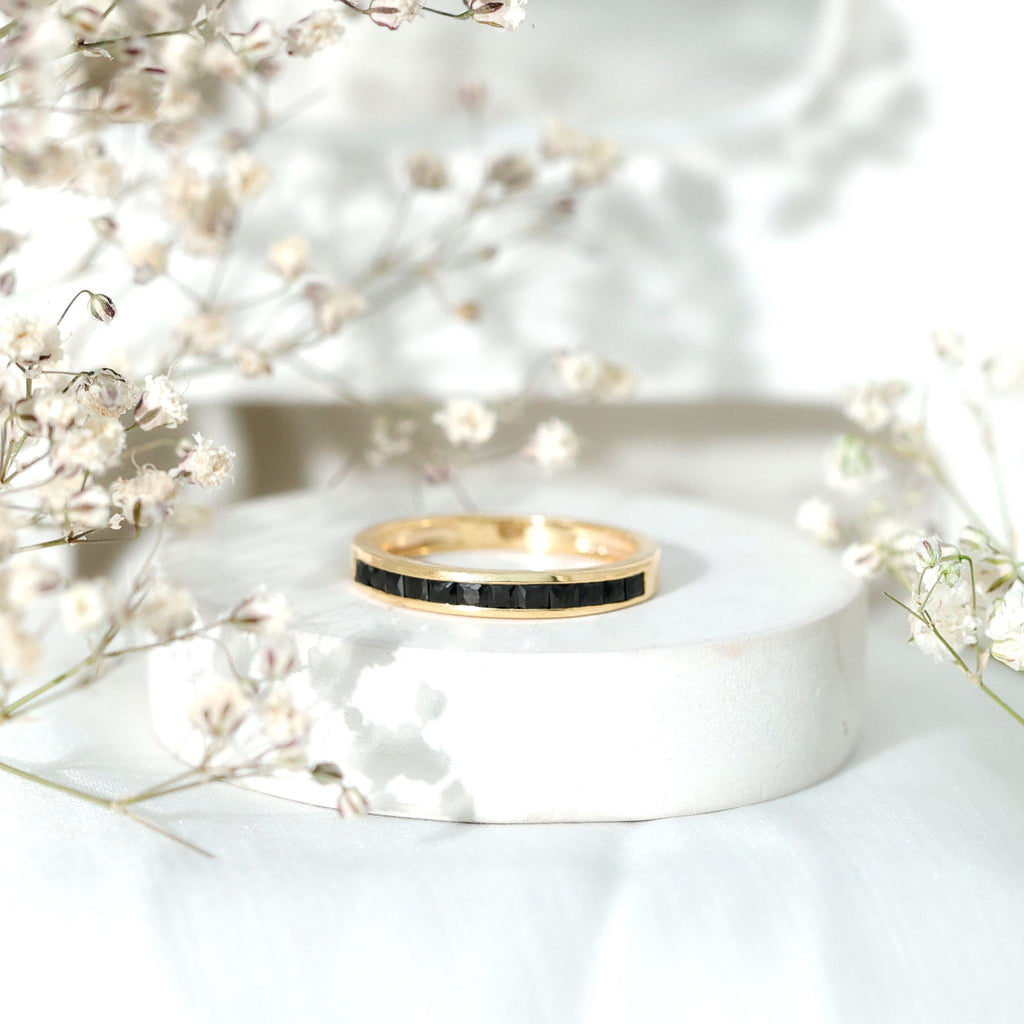 Princess Cut Black Onyx Half Eternity Band in Channel Setting