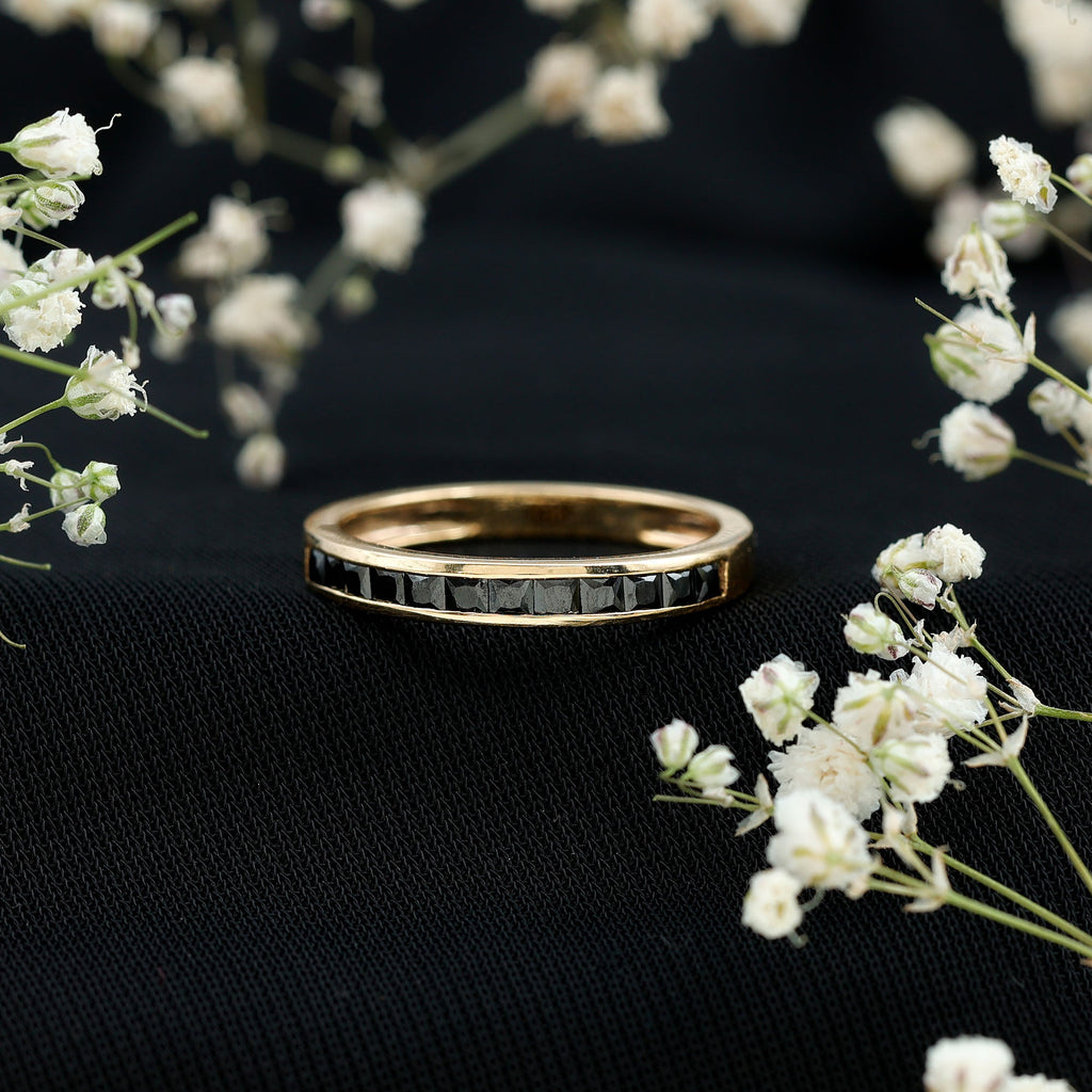 Princess Cut Black Onyx Half Eternity Band in Channel Setting