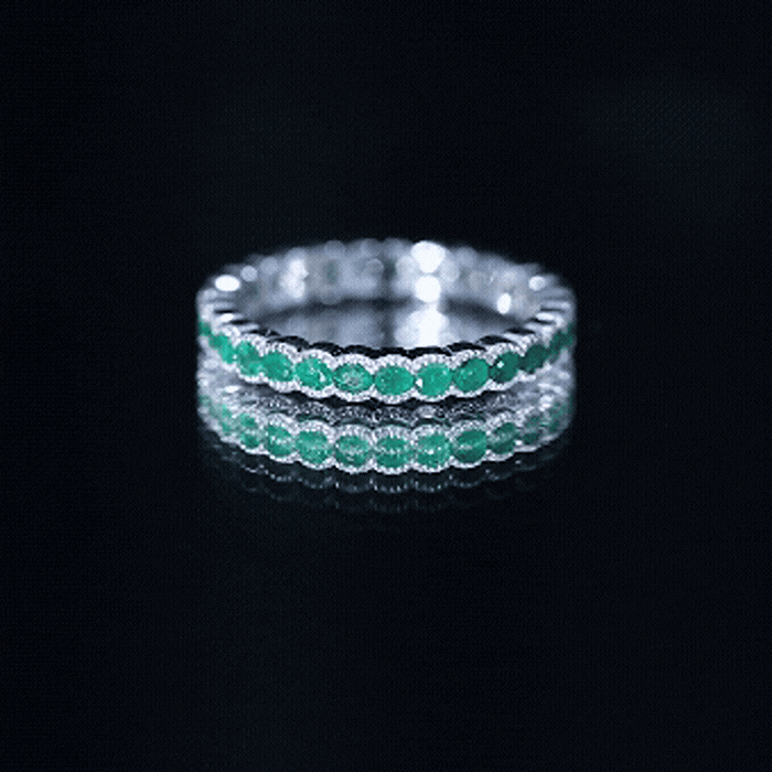 Emerald Eternity Ring – Beaded Bezel Set Full Eternity Band With AAA Quality Emeralds