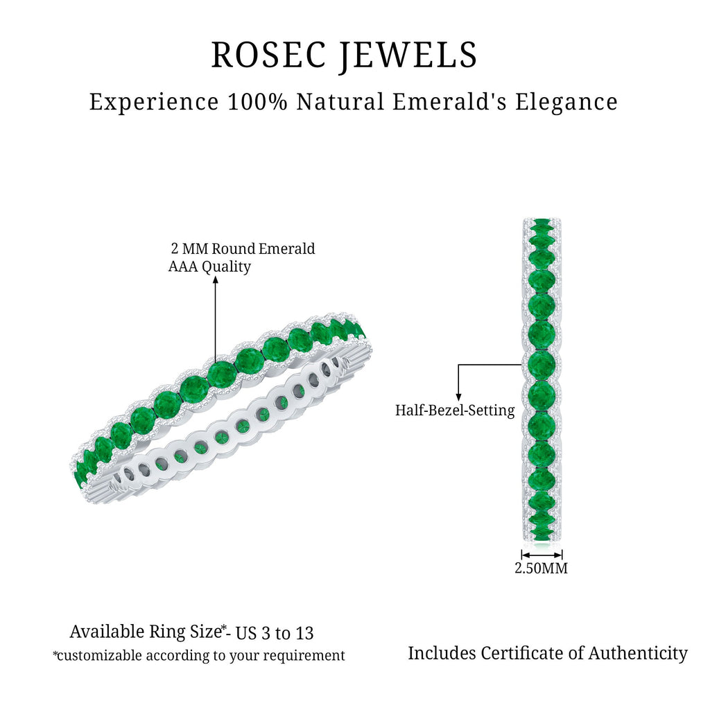 Emerald Eternity Ring – Beaded Bezel Set Full Eternity Band With AAA Quality Emeralds