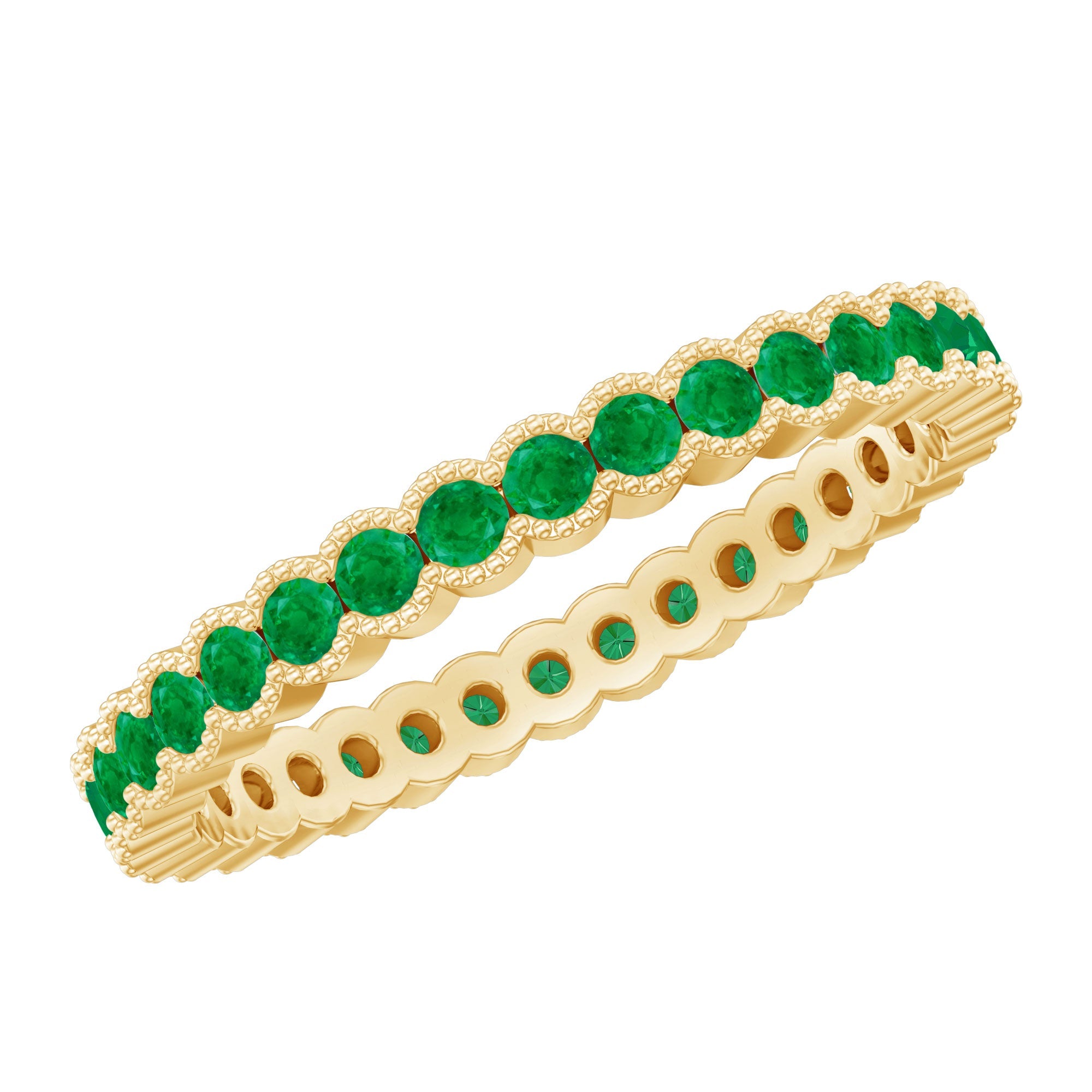 Emerald Eternity Ring – Beaded Bezel Set Full Eternity Band With AAA Quality Emeralds
