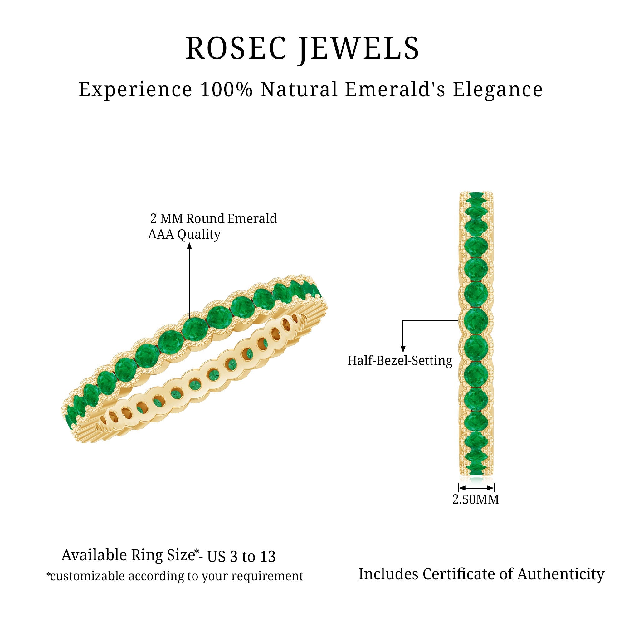 Emerald Eternity Ring – Beaded Bezel Set Full Eternity Band With AAA Quality Emeralds
