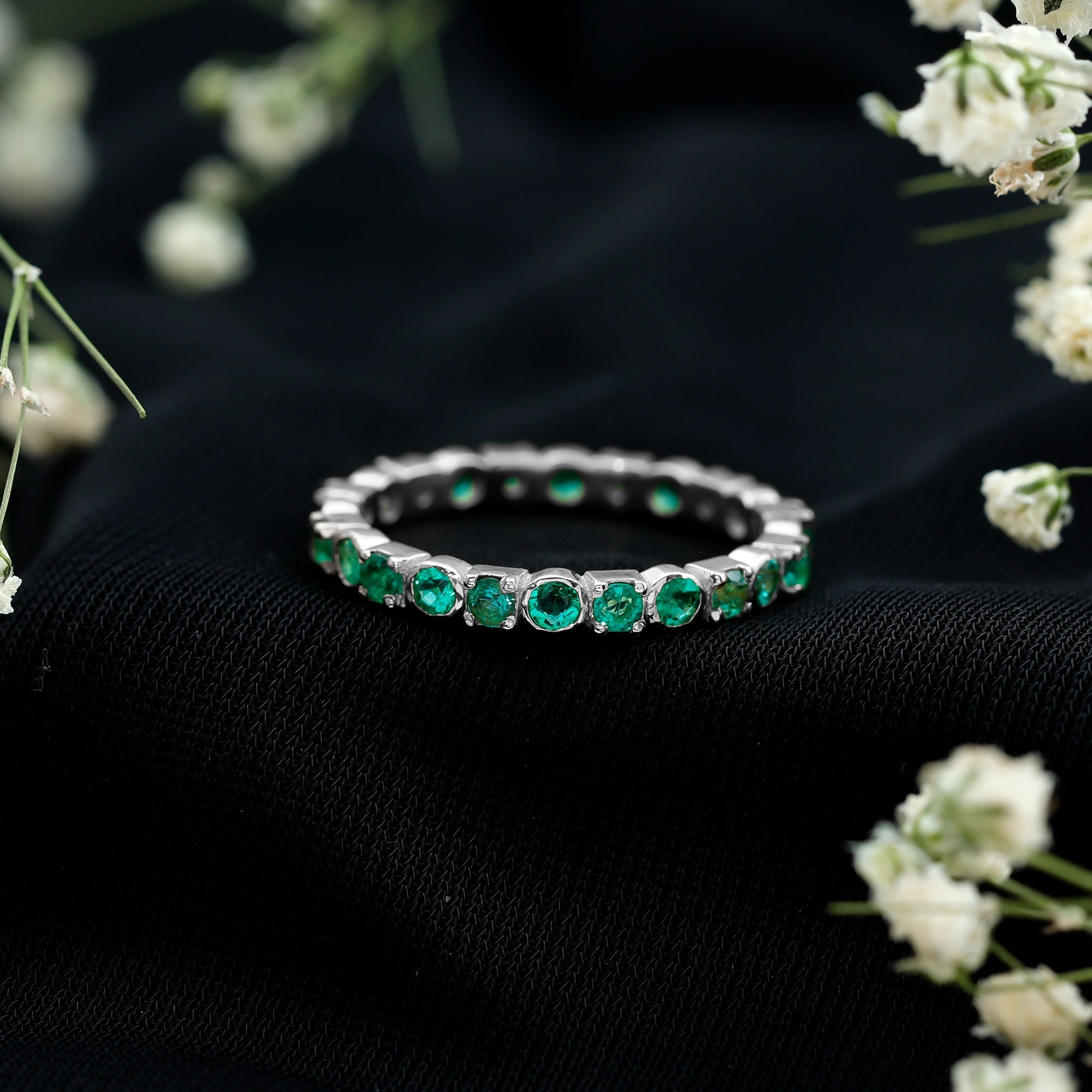 Emerald Eternity Ring – Classic Wedding Band with Continuous Emerald Stones