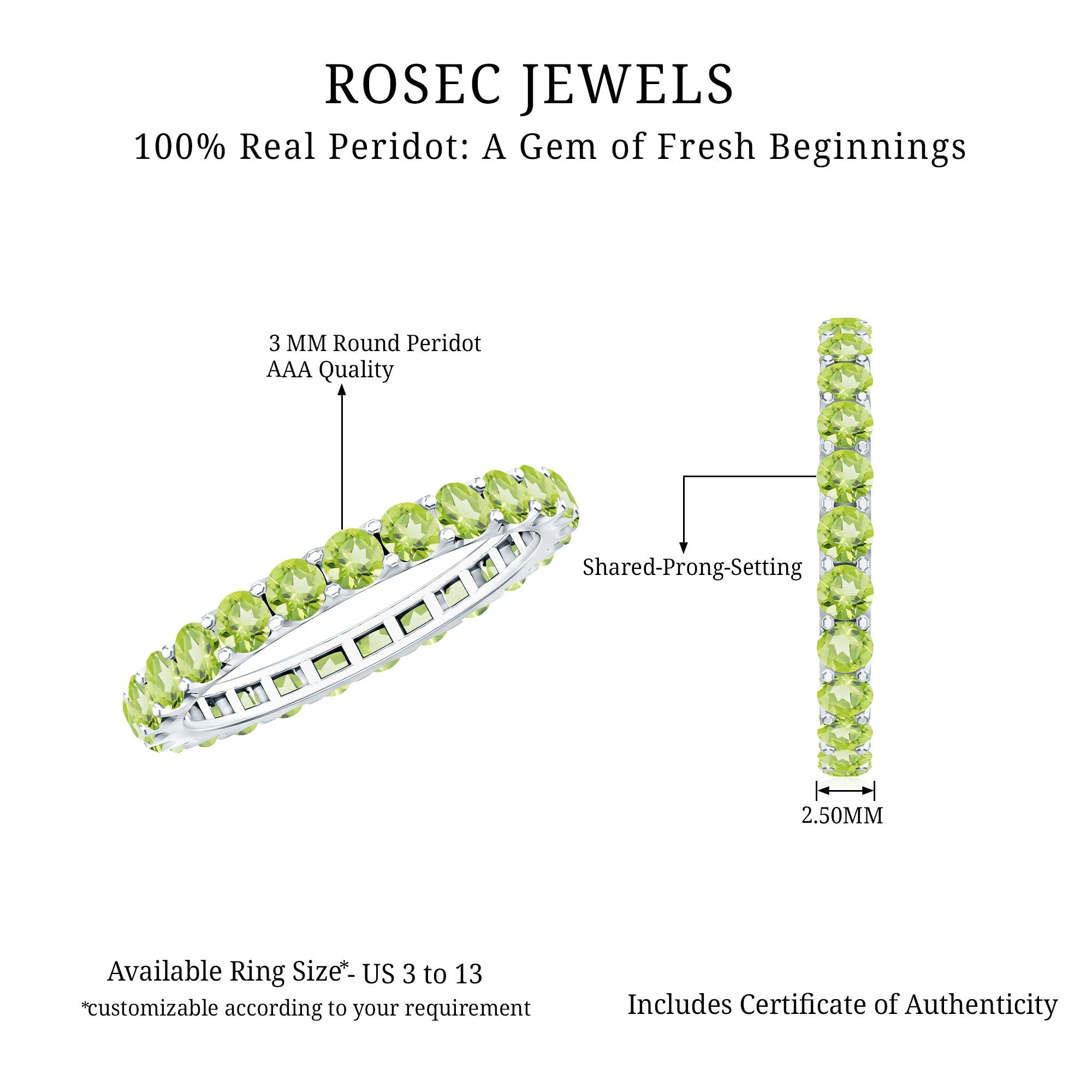 Peridot Eternity Ring – Full Eternity Band With Round Cut Peridot Gemstones