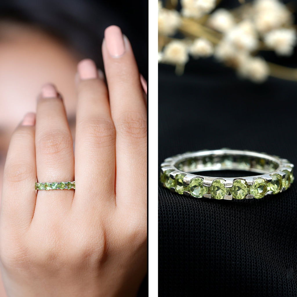 Peridot Eternity Ring – Full Eternity Band With Round Cut Peridot Gemstones