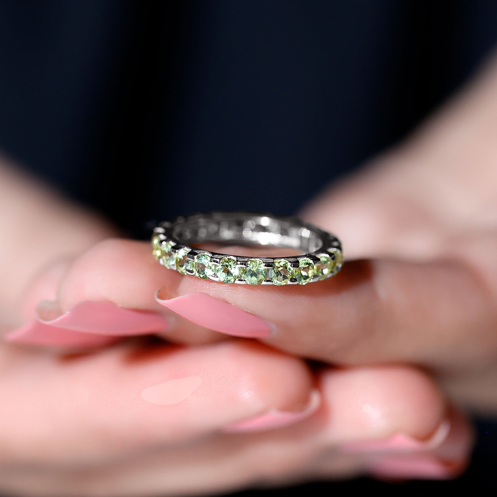 Peridot Eternity Ring – Full Eternity Band With Round Cut Peridot Gemstones