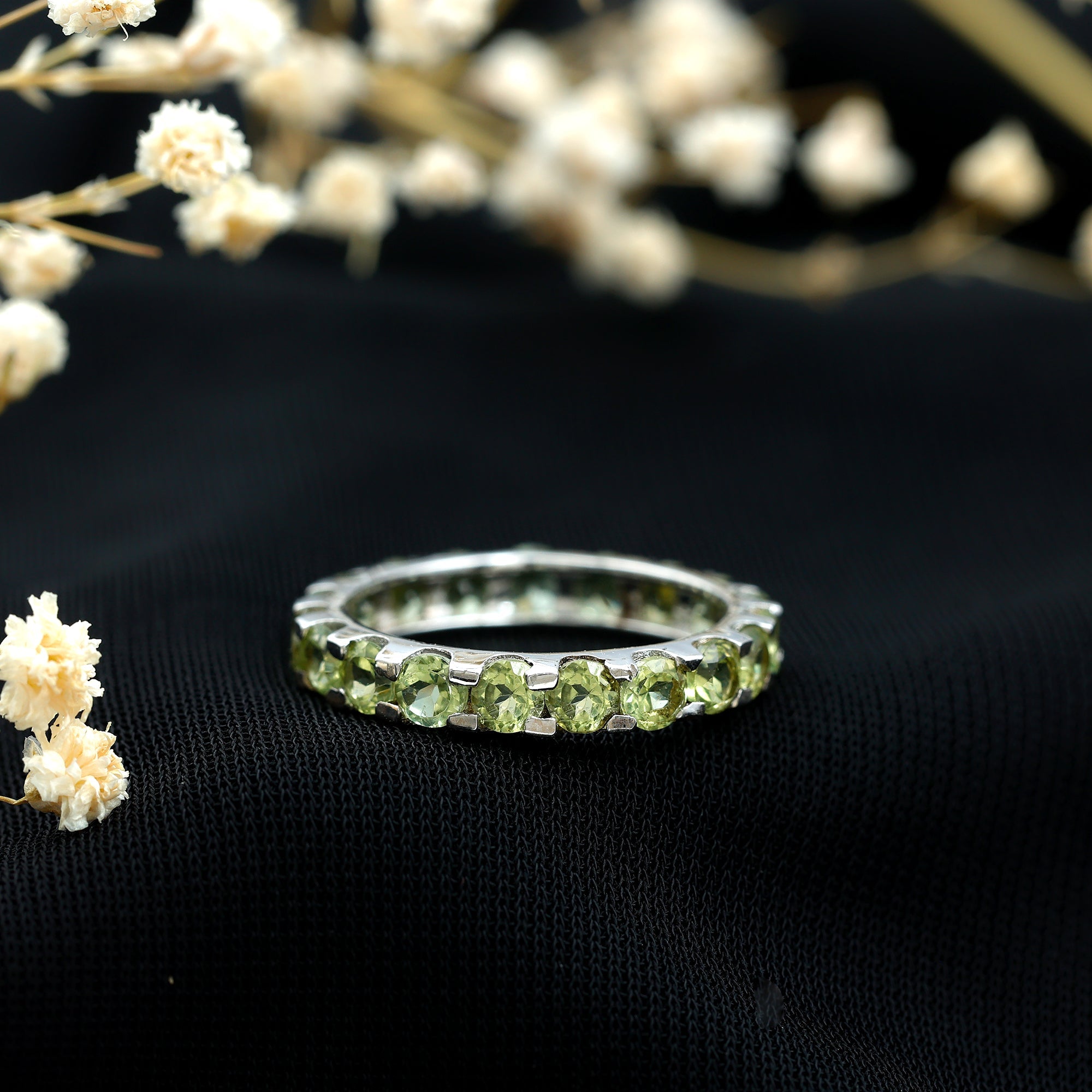 Peridot Eternity Ring – Full Eternity Band With Round Cut Peridot Gemstones