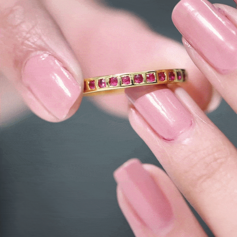 Ruby Eternity Ring – Bar Setting Contemporary Band with AAA Quality Stones