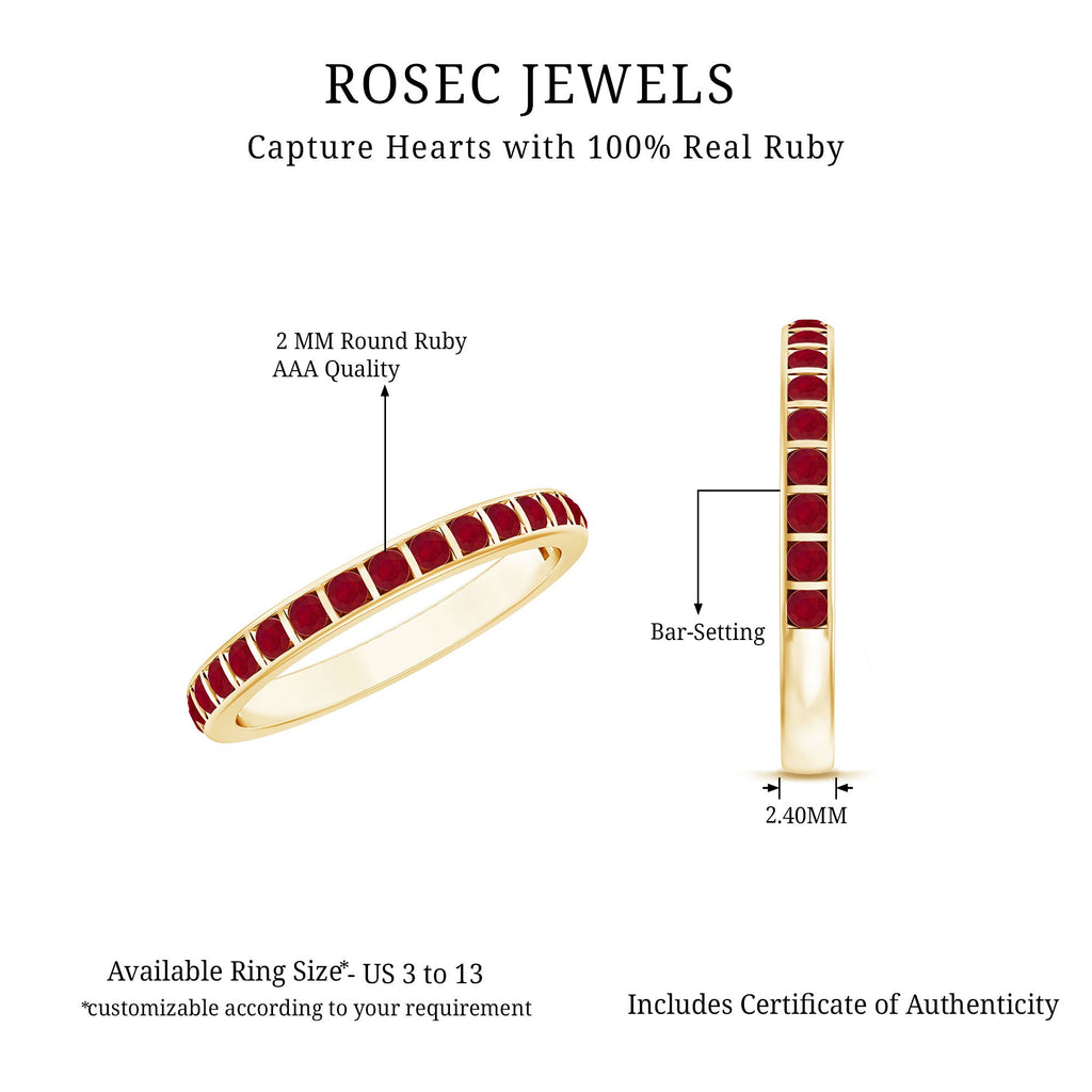 Ruby Eternity Ring – Bar Setting Contemporary Band with AAA Quality Stones