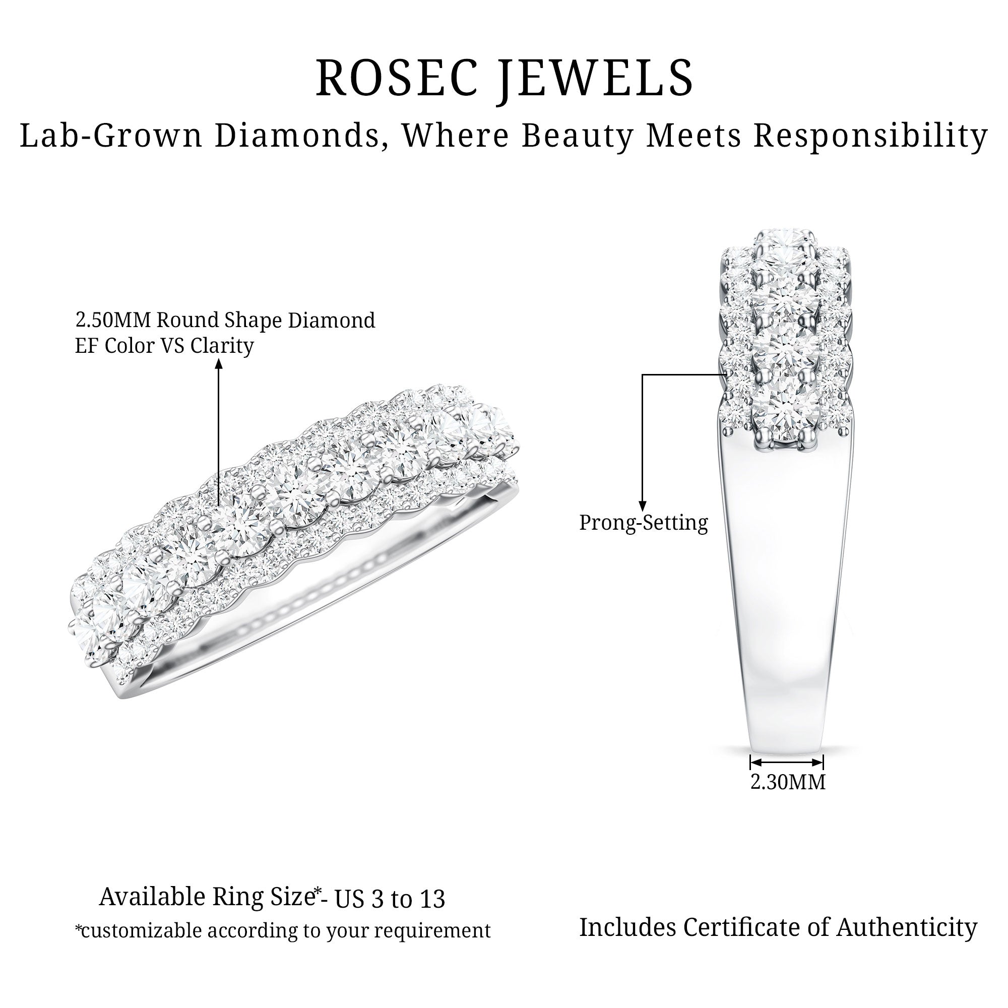 Classic Moissanite Half Eternity Wedding Band Ring