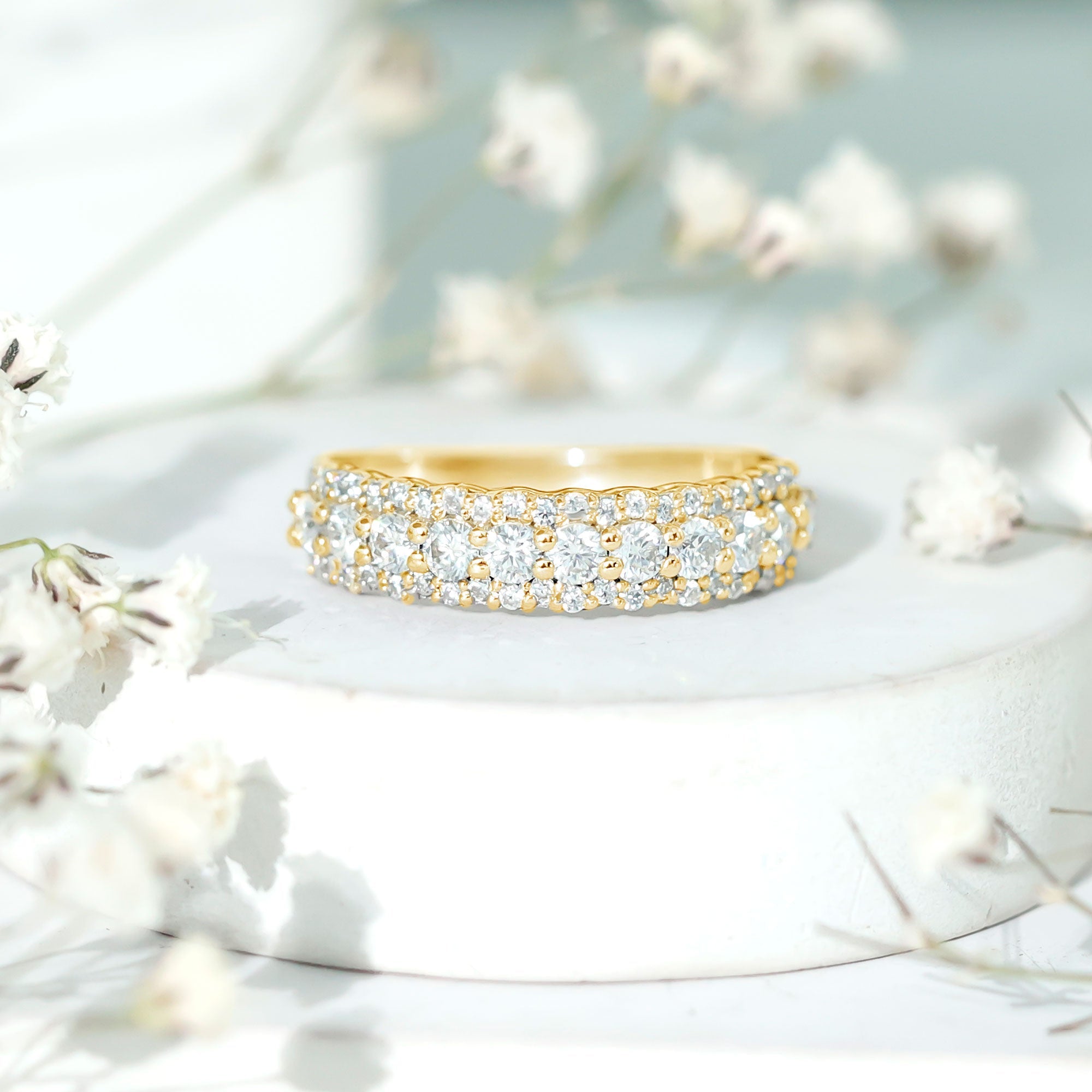 Classic Moissanite Half Eternity Wedding Band Ring