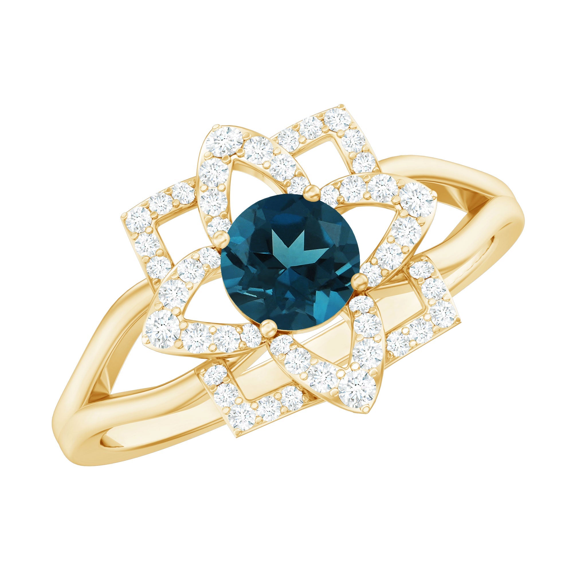 Flower Inspired London Blue Topaz and Diamond Engagement Ring