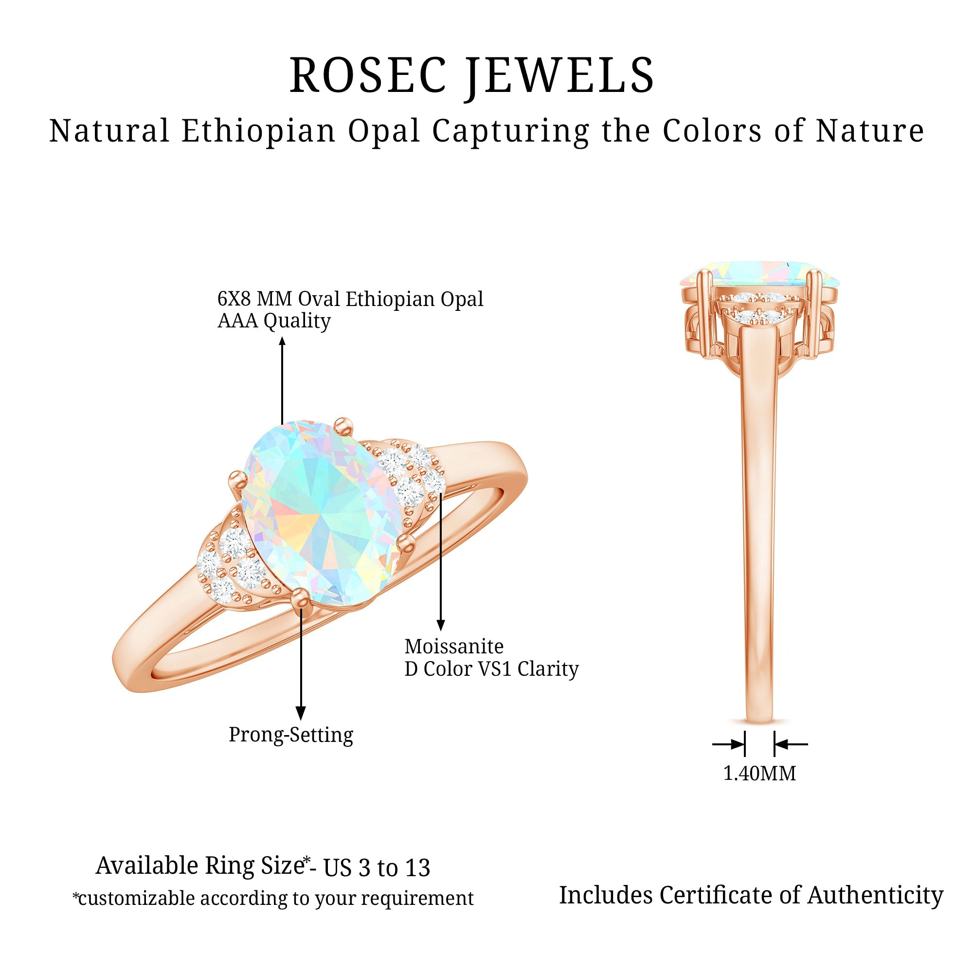 1.2 Carat Classic Ethiopian Opal Oval Engagement Ring