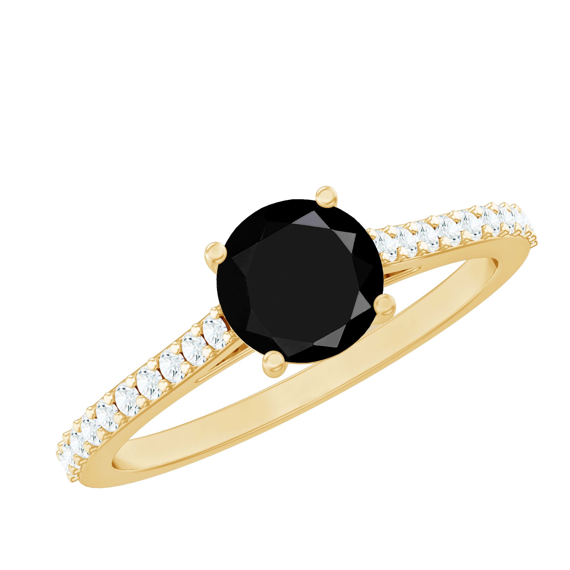 Round Black Onyx Engagement Ring with Diamond Side Stones