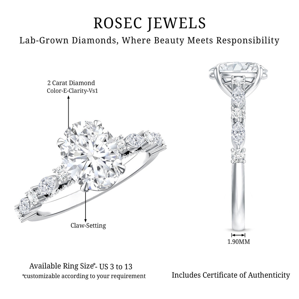 Lab Grown Diamond Ring - 2 Carat Oval Cut Diamond Engagement Ring with IGI Certificate