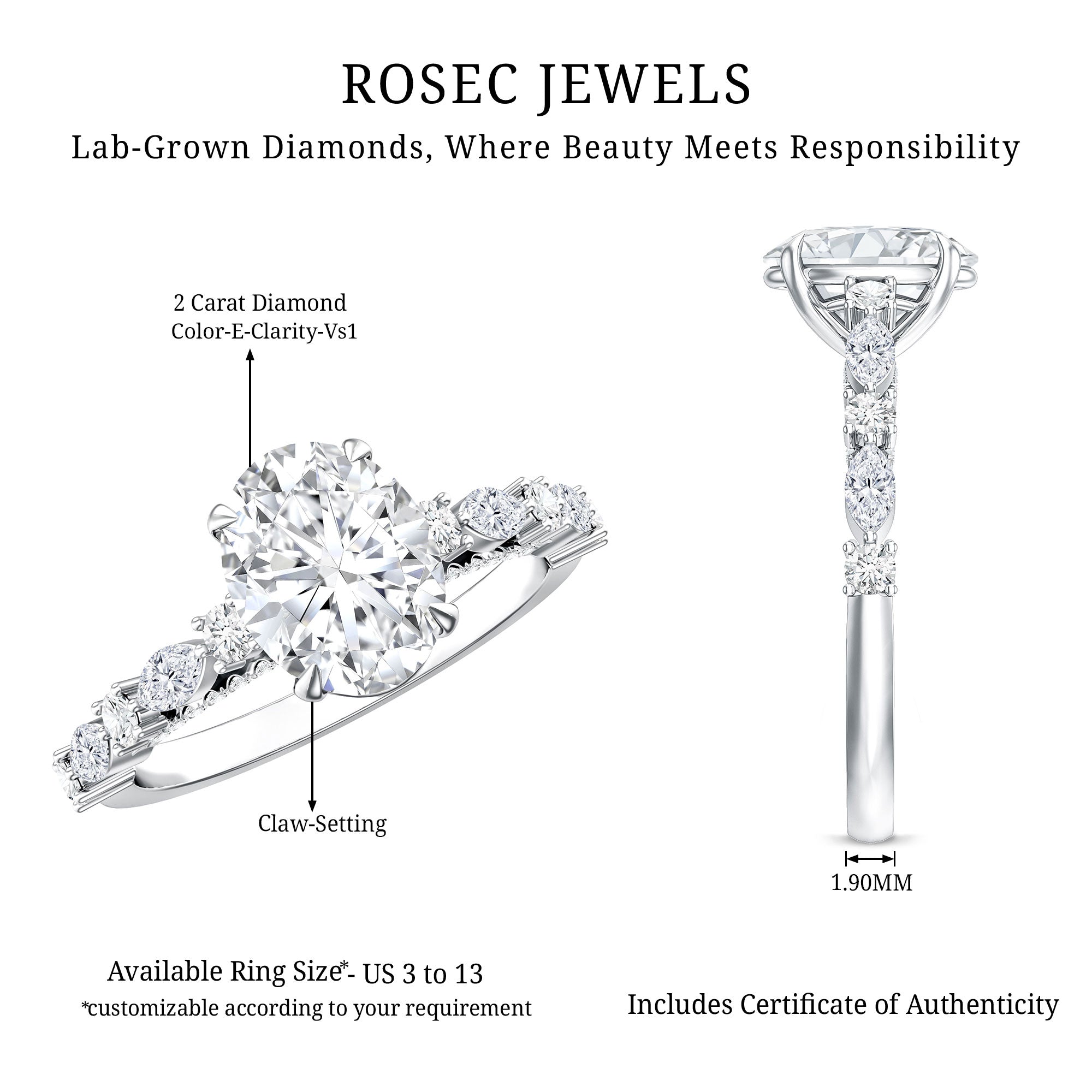 Lab Grown Diamond Ring - 2 Carat Oval Cut Diamond Engagement Ring with IGI Certificate
