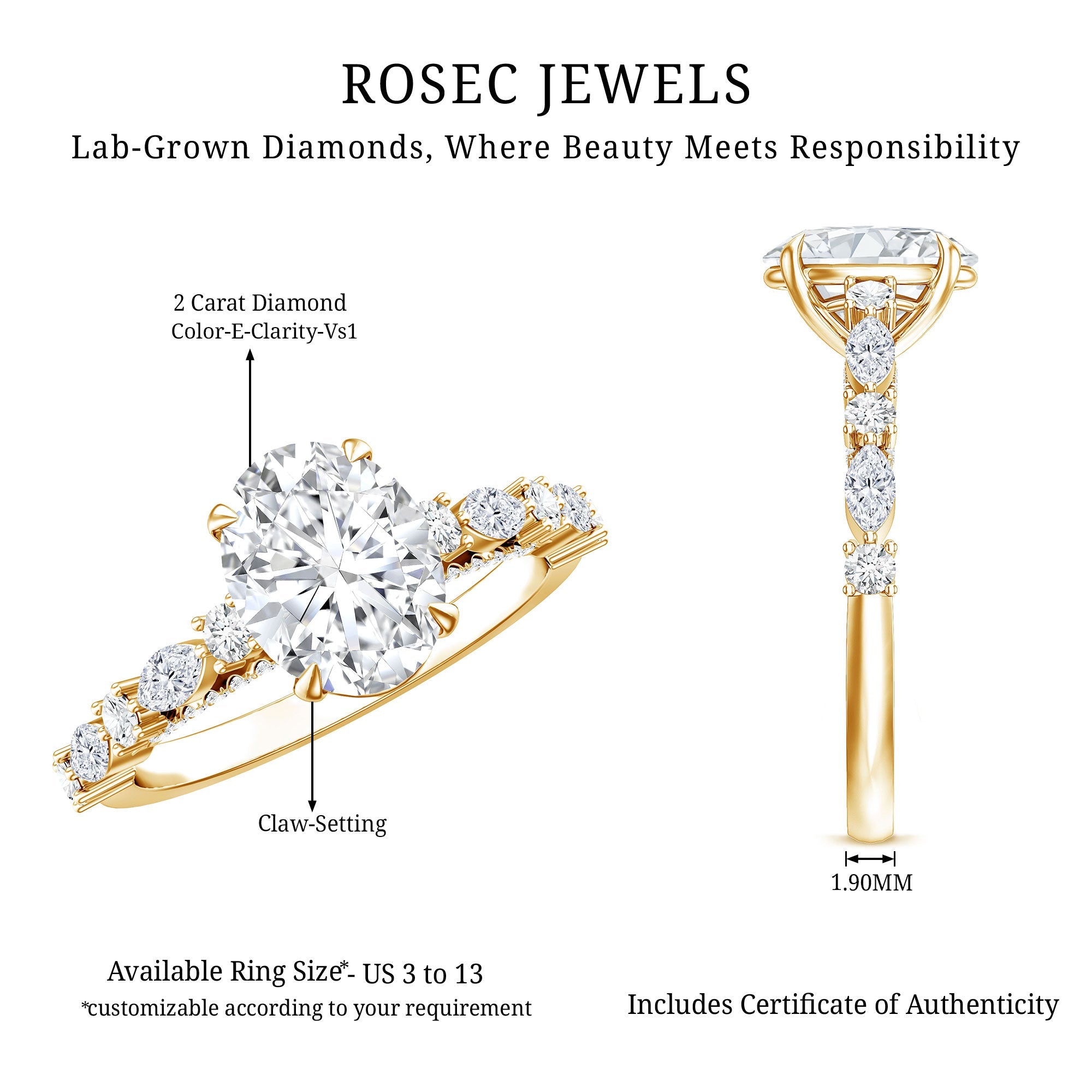 Lab Grown Diamond Ring - 2 Carat Oval Cut Diamond Engagement Ring with IGI Certificate