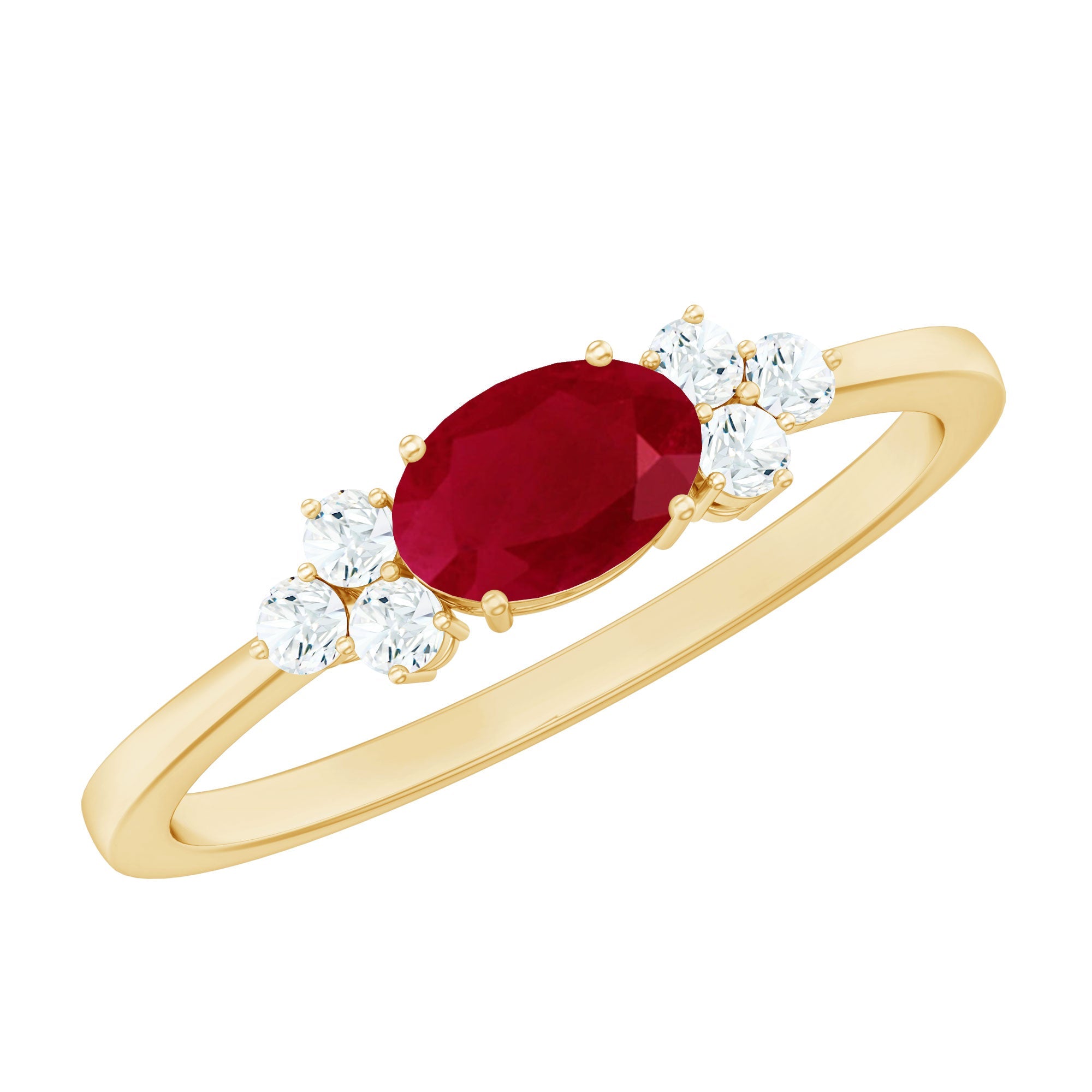 Ruby Promise Ring - Oval Ruby & Diamond Band | AAA Quality Red Gemstone