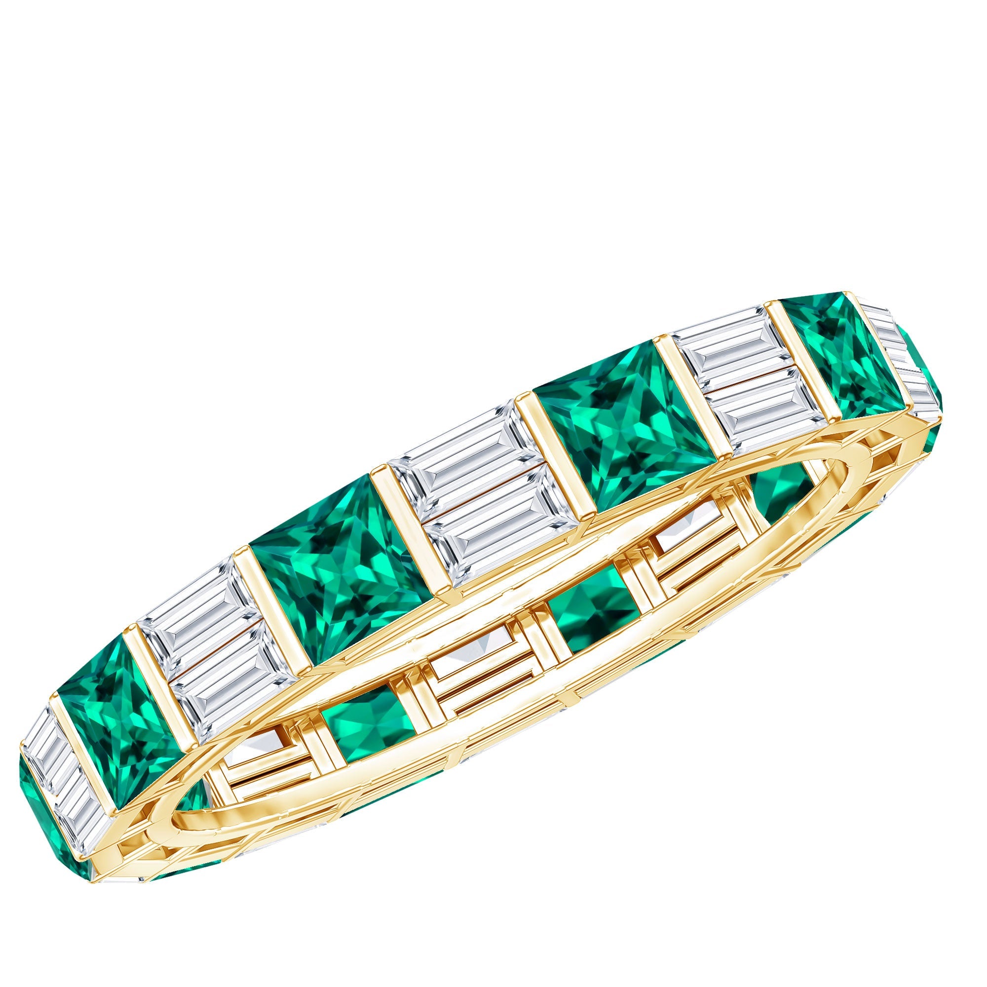 Emerald Eternity Band With Princess Cut Emerald & Baguette Moissanite | Timeless Stackable Ring