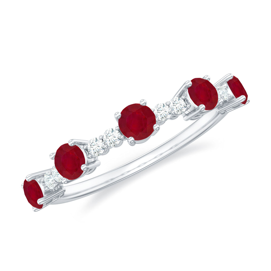 Ruby Diamond Eternity Ring – Half Eternity Band with AAA Quality Ruby & Sparkling Diamond