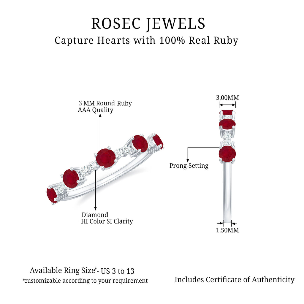 Ruby Diamond Eternity Ring – Half Eternity Band with AAA Quality Ruby & Sparkling Diamond