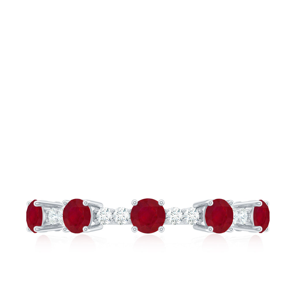 Ruby Diamond Eternity Ring – Half Eternity Band with AAA Quality Ruby & Sparkling Diamond
