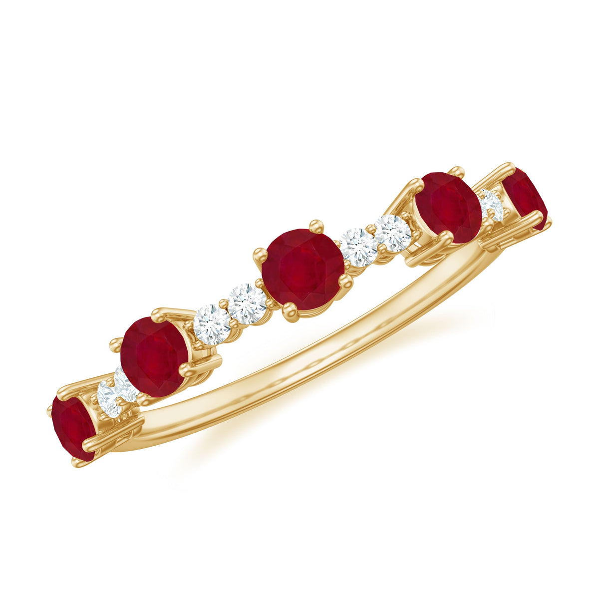 Ruby Diamond Eternity Ring – Half Eternity Band with AAA Quality Ruby & Sparkling Diamond