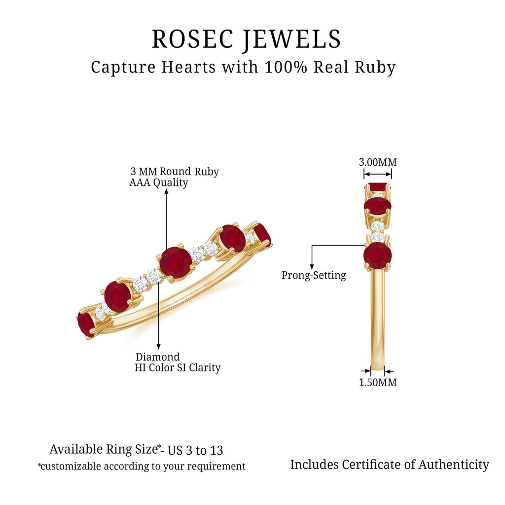 Ruby Diamond Eternity Ring – Half Eternity Band with AAA Quality Ruby & Sparkling Diamond