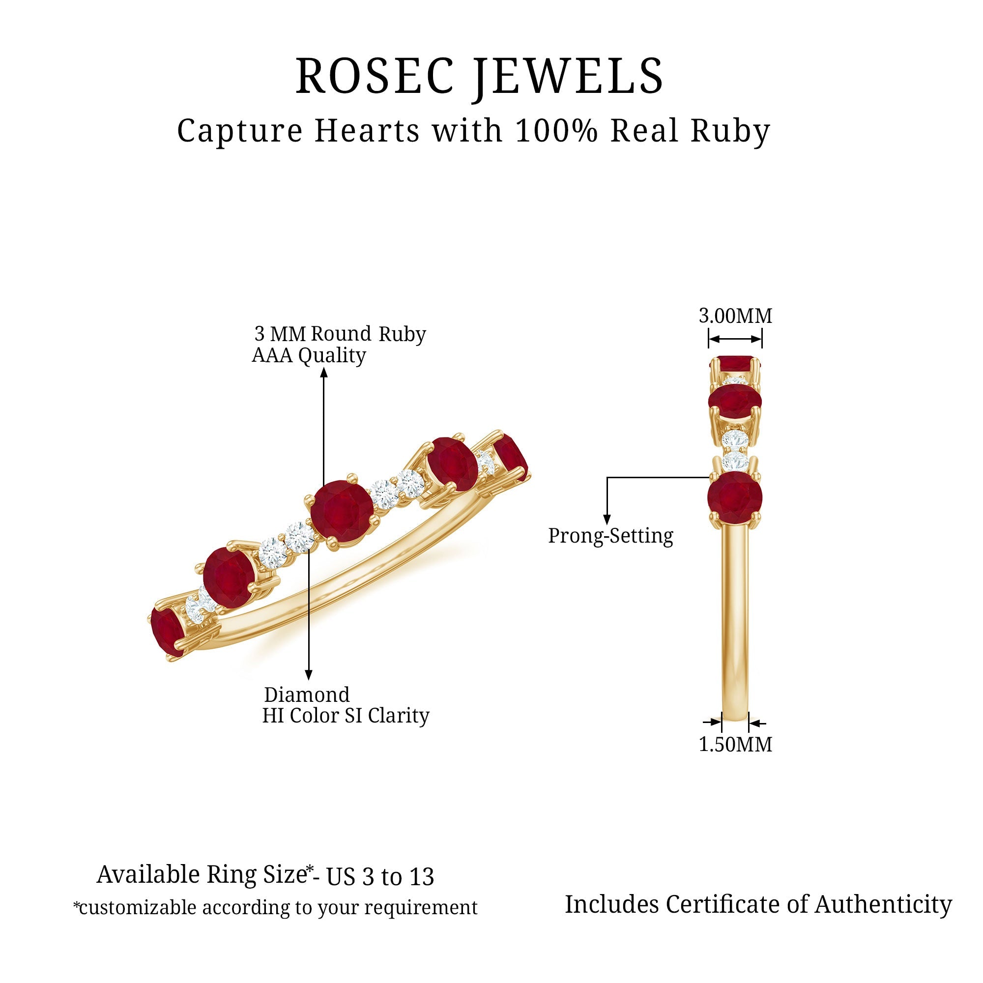 Ruby Diamond Eternity Ring – Half Eternity Band with AAA Quality Ruby & Sparkling Diamond