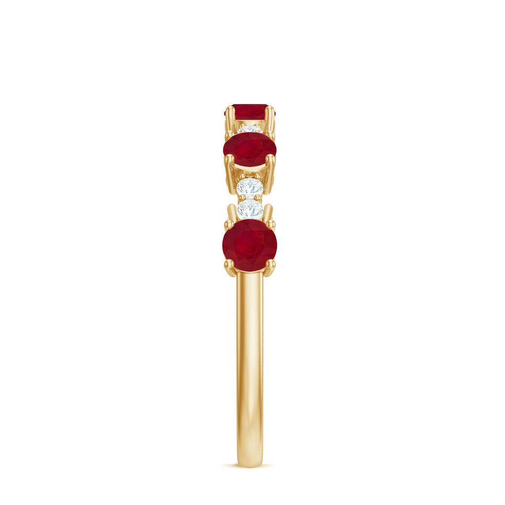 Ruby Diamond Eternity Ring – Half Eternity Band with AAA Quality Ruby & Sparkling Diamond