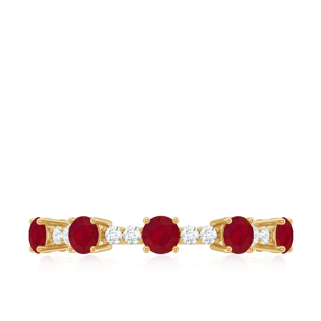 Ruby Diamond Eternity Ring – Half Eternity Band with AAA Quality Ruby & Sparkling Diamond