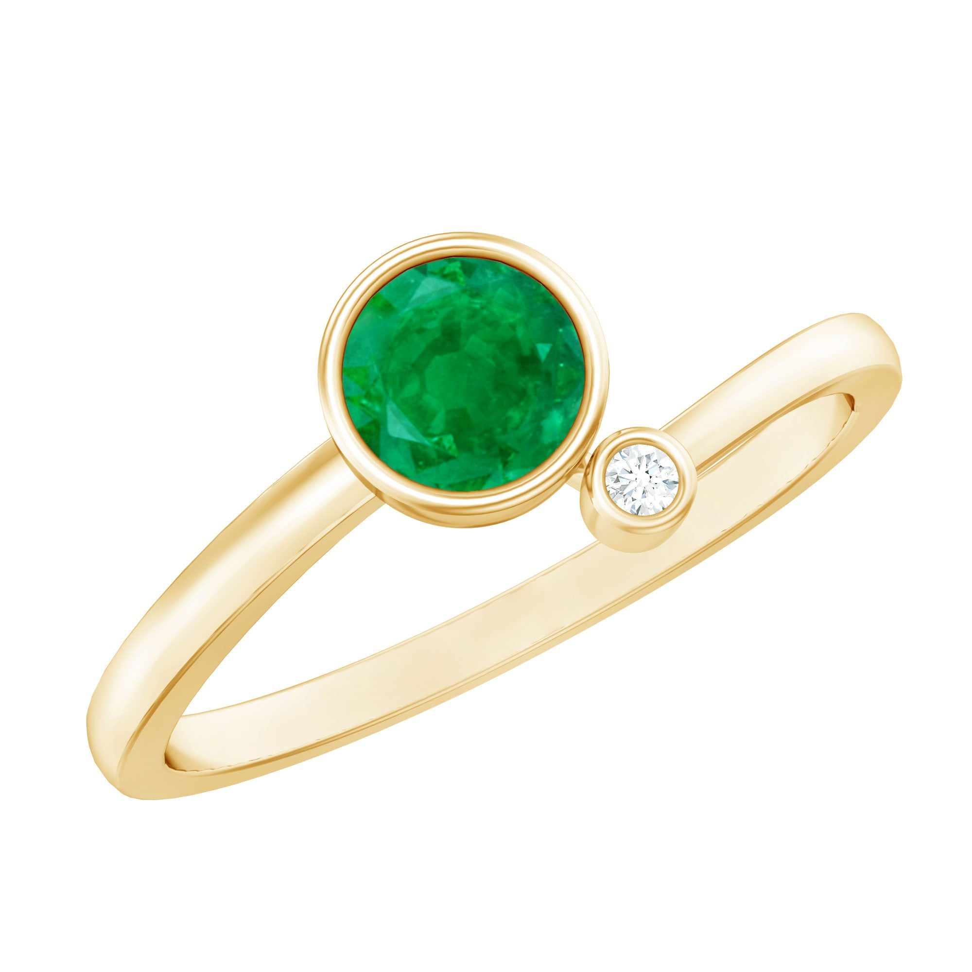 Emerald Promise Ring - Two Stone Bezel Set Ring with Round Cut Emerald & Lab Grown Diamond
