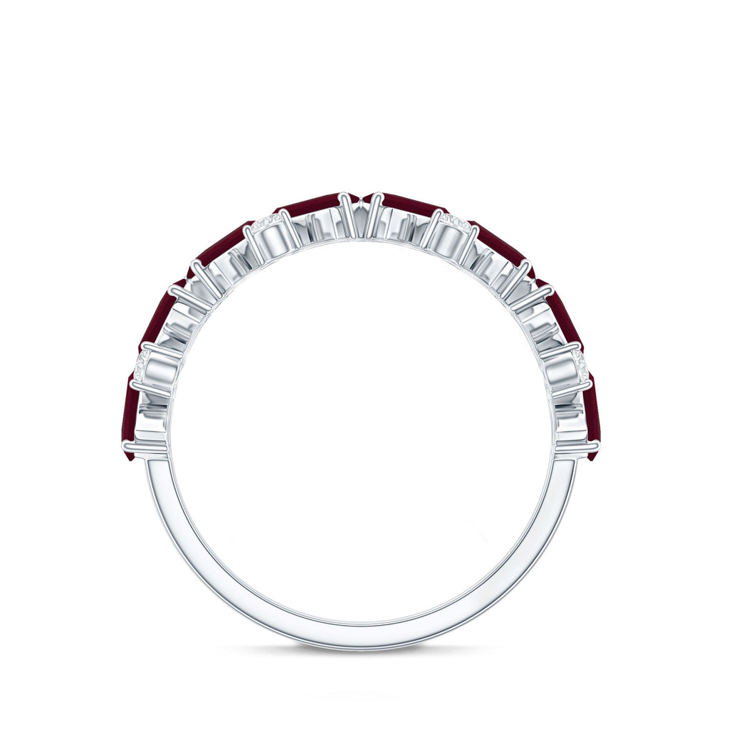 Ruby Eternity Ring – Half Eternity Band with Lab Grown Diamond & Baguette Ruby Stones